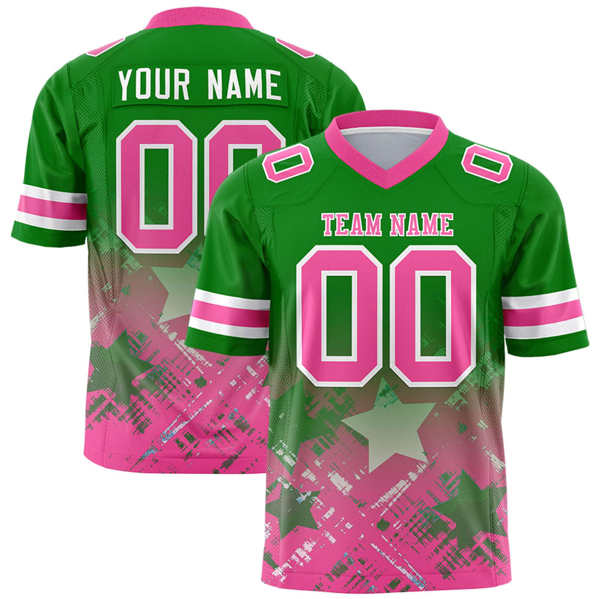 Custom Kelly Green Pink Personalized Star Gradient Authentic American Football Jersey