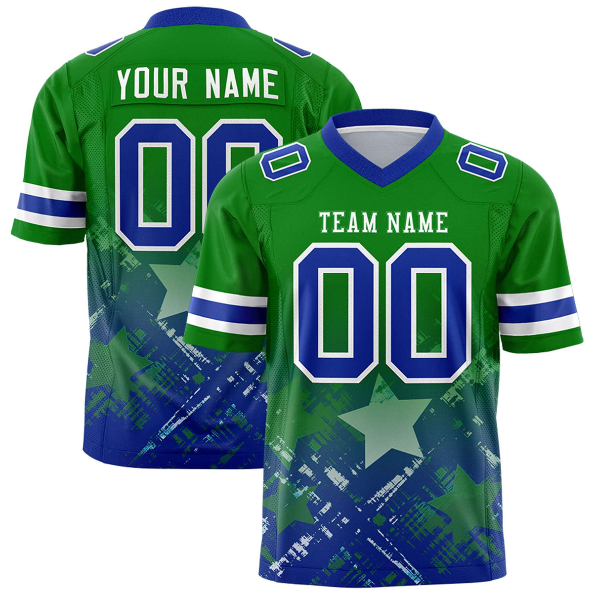 Custom Kelly Green Royal Personalized Star Gradient Authentic American Football Jersey