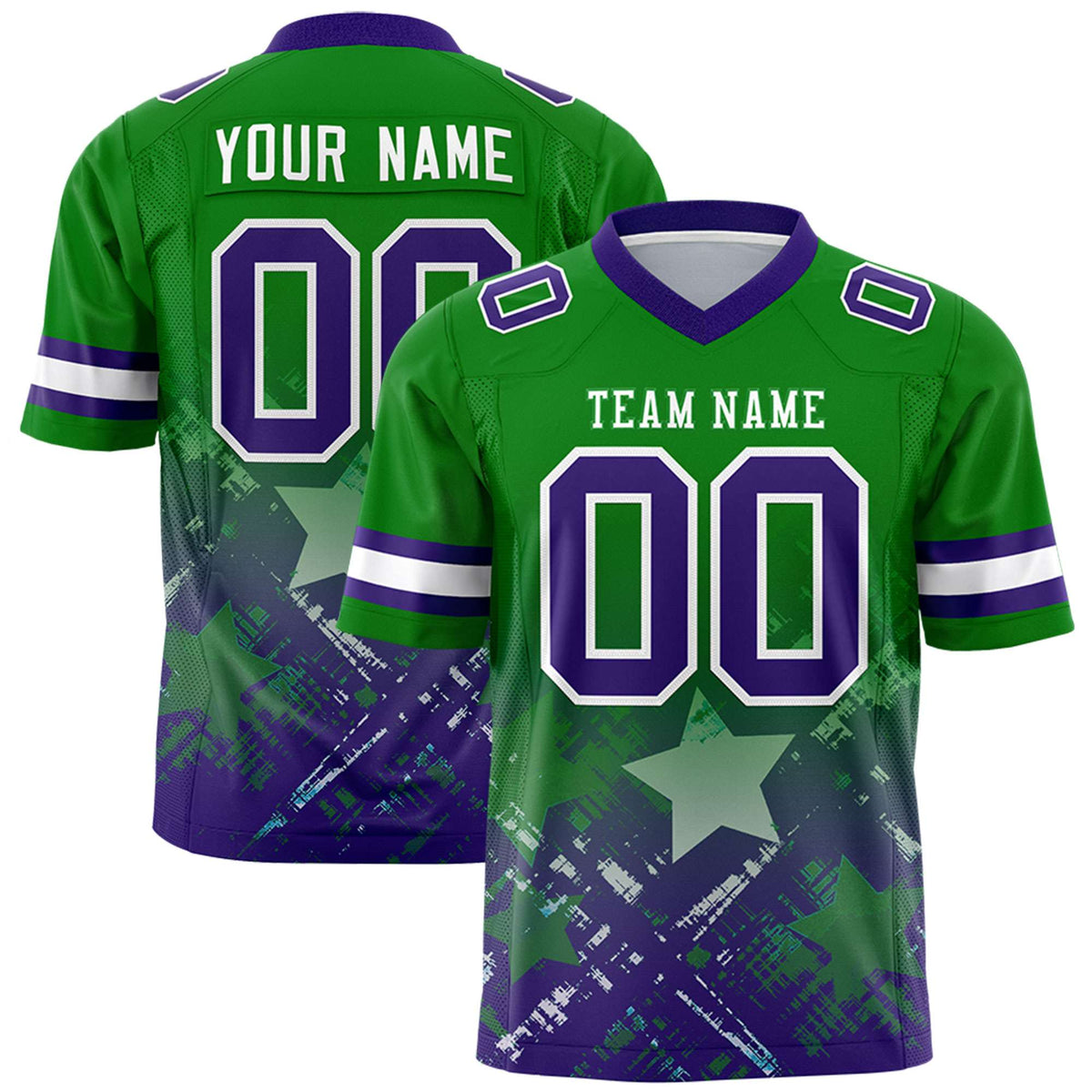 Custom Kelly Green Purple Personalized Star Gradient Authentic American Football Jersey