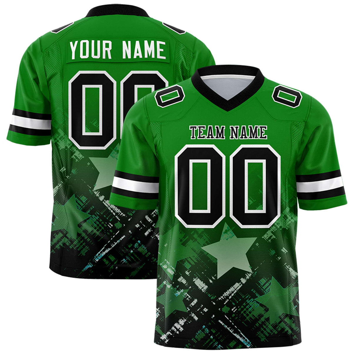 Custom Kelly Green Black Personalized Star Gradient Authentic American Football Jersey