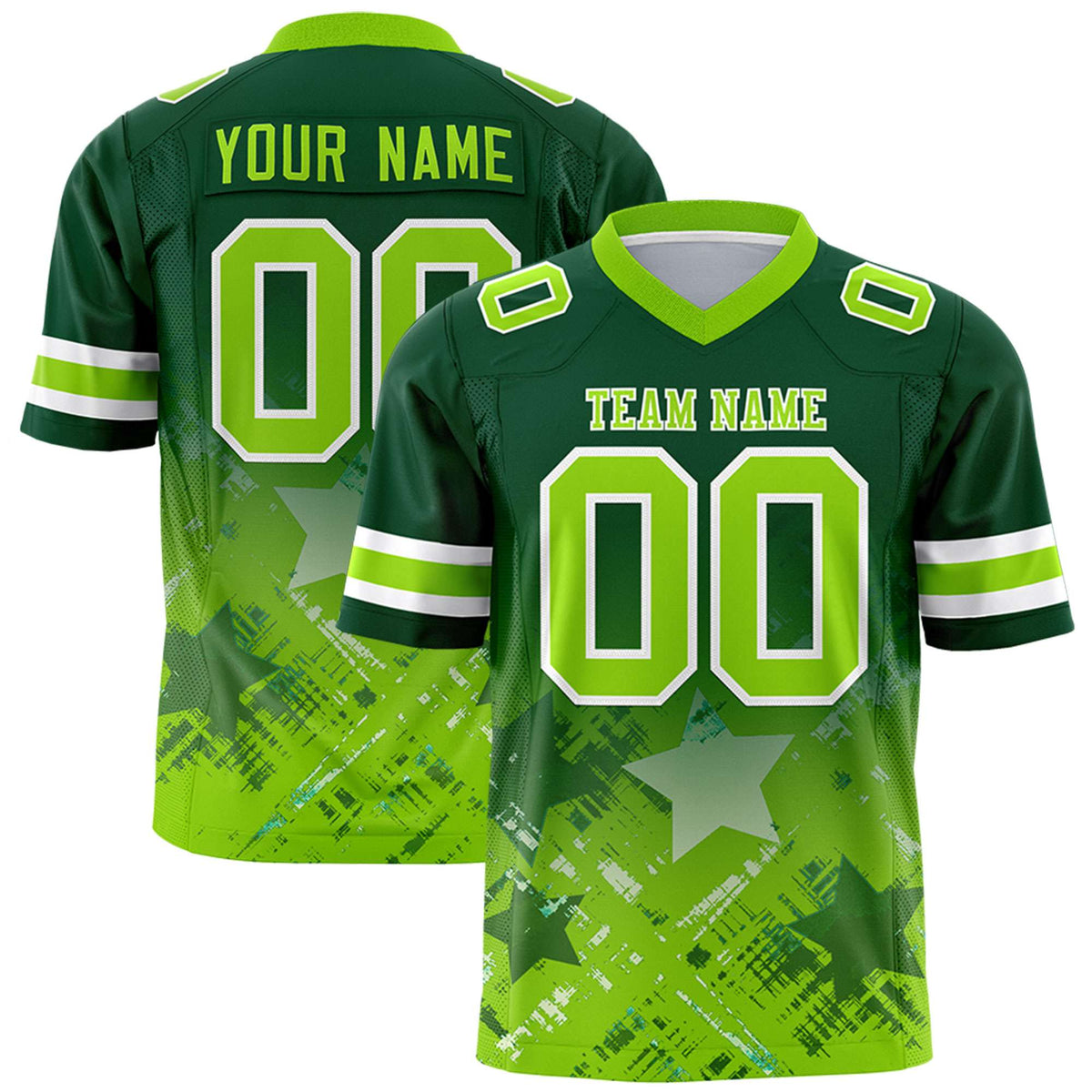 Custom Green Neon Green Personalized Star Gradient Authentic American Football Jersey
