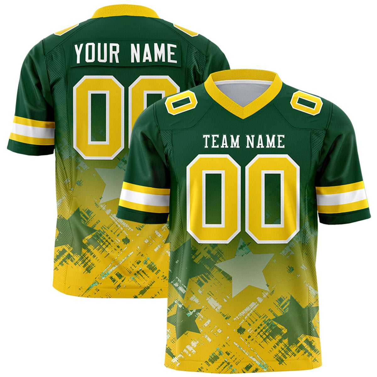 Custom Green Gold Personalized Star Gradient Authentic American Football Jersey