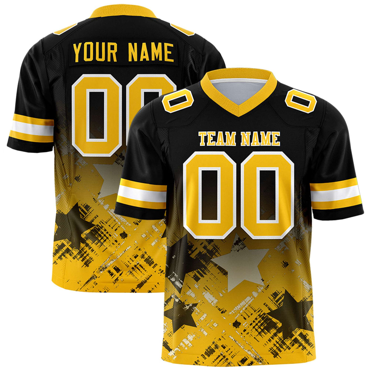 Custom Black Yellow Personalized Star Gradient Authentic American Football Jersey