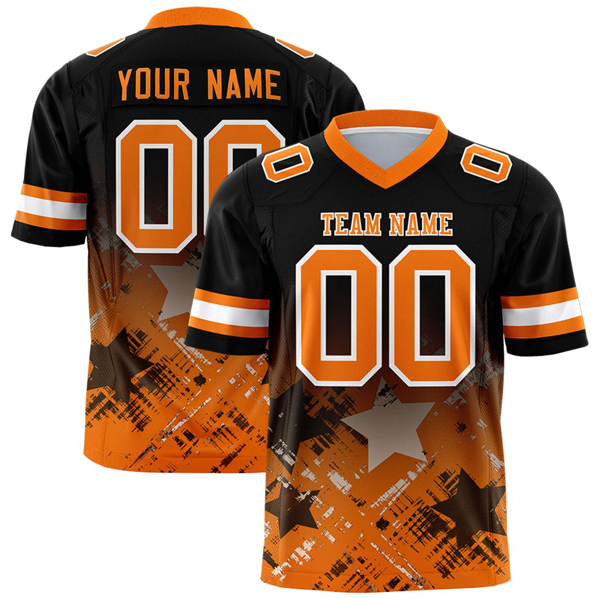 Custom Black Orange Personalized Star Gradient Authentic American Football Jersey