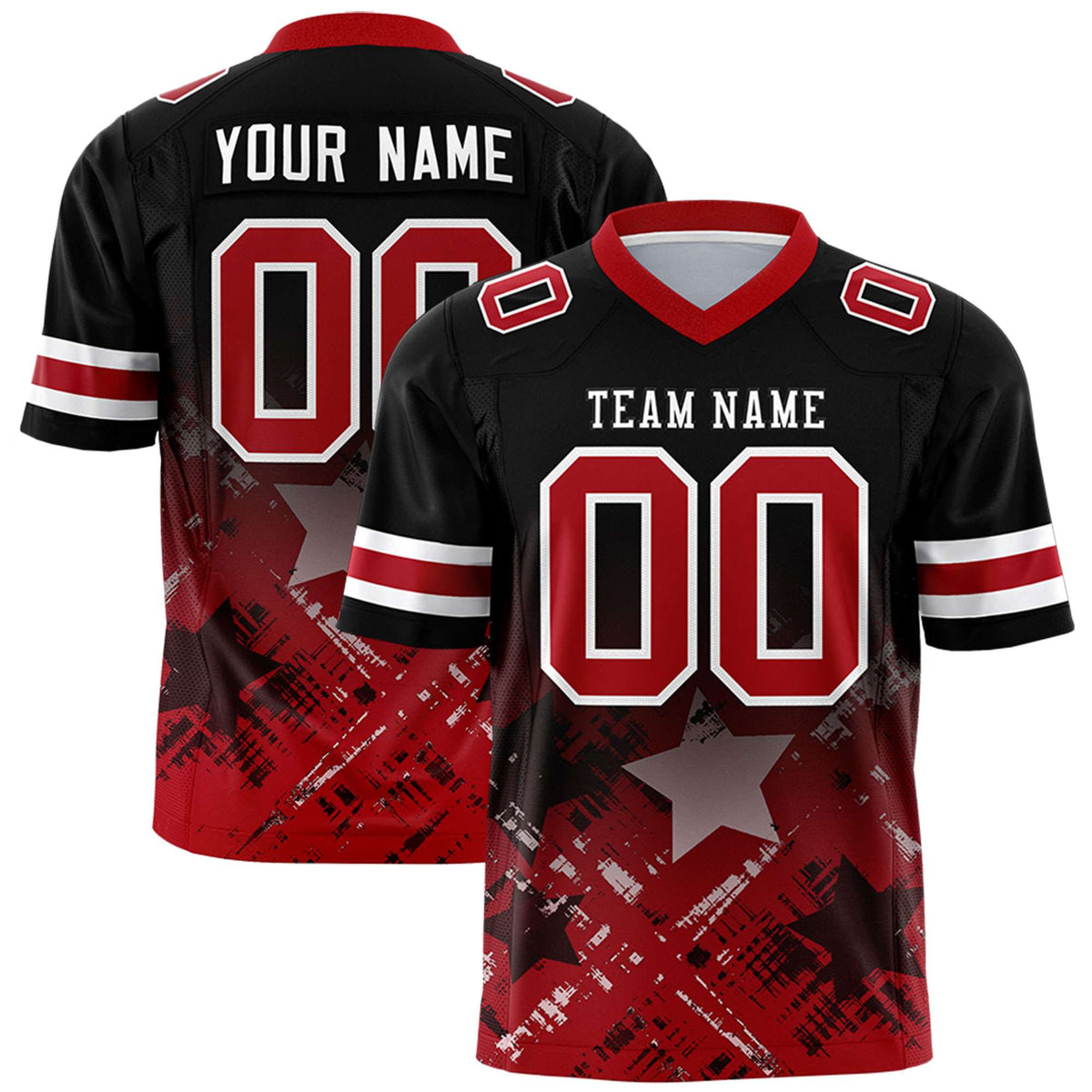 Custom Black Red Personalized Star Gradient Authentic American Football Jersey