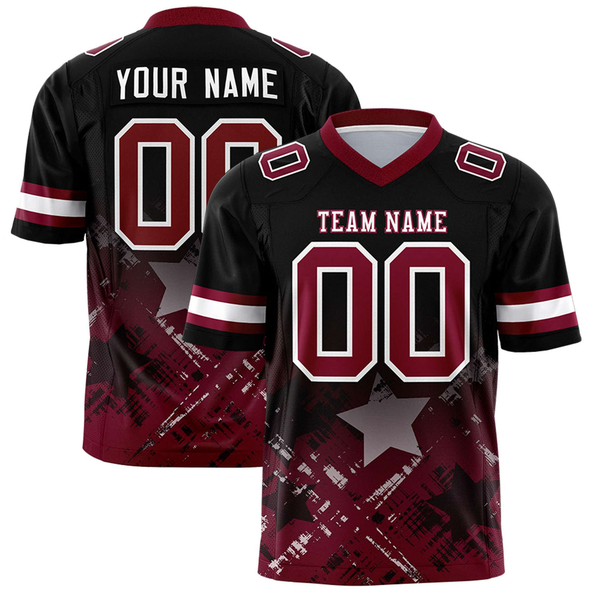 Custom Black Cardinal Personalized Star Gradient Authentic American Football Jersey