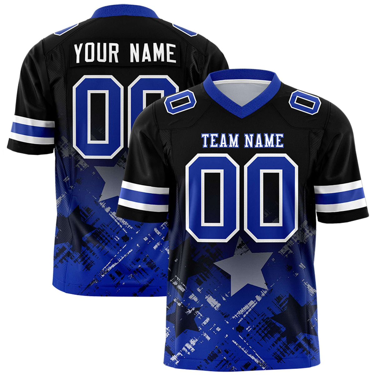 Custom Black Royal Personalized Star Gradient Authentic American Football Jersey
