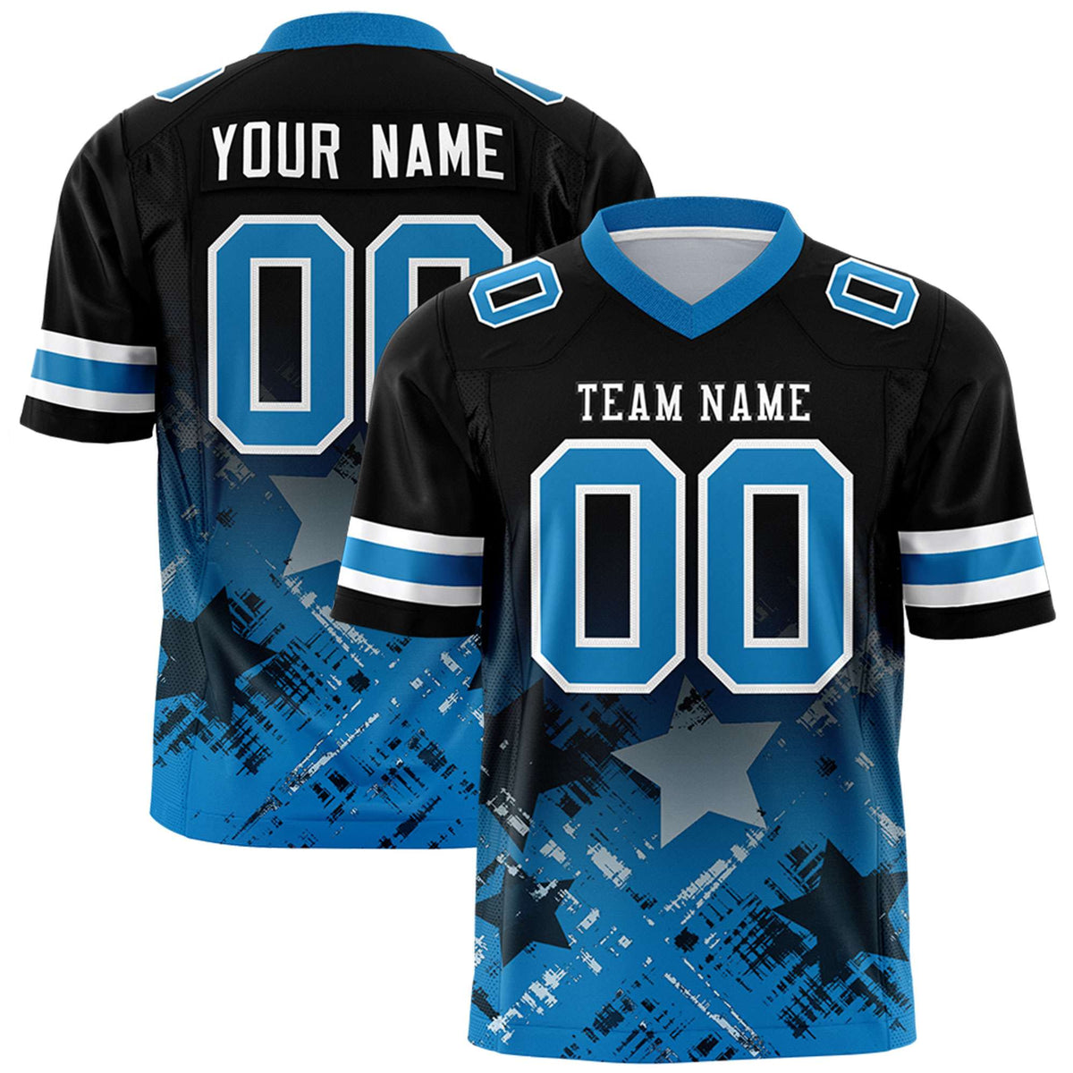 Custom Black Panther Blue Personalized Star Gradient Authentic American Football Jersey