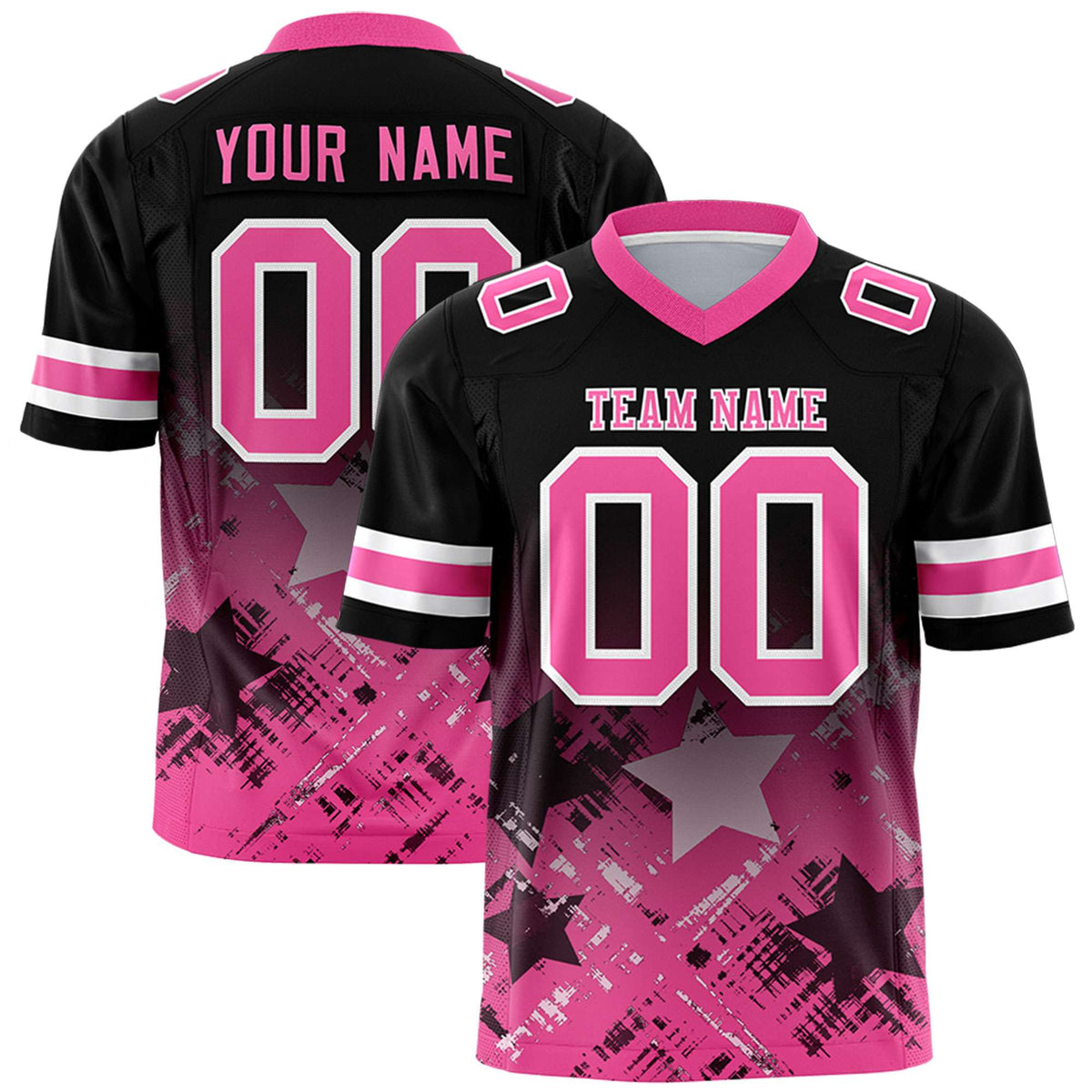 Custom Black Pink Personalized Star Gradient Authentic American Football Jersey