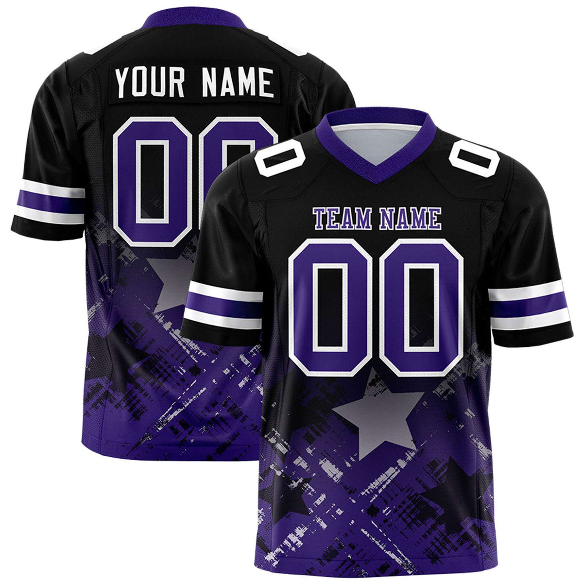 Custom Black Purple Personalized Star Gradient Authentic American Football Jersey