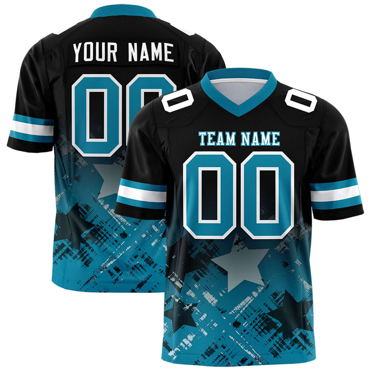 Custom Black Aqua Personalized Star Gradient Authentic American Football Jersey