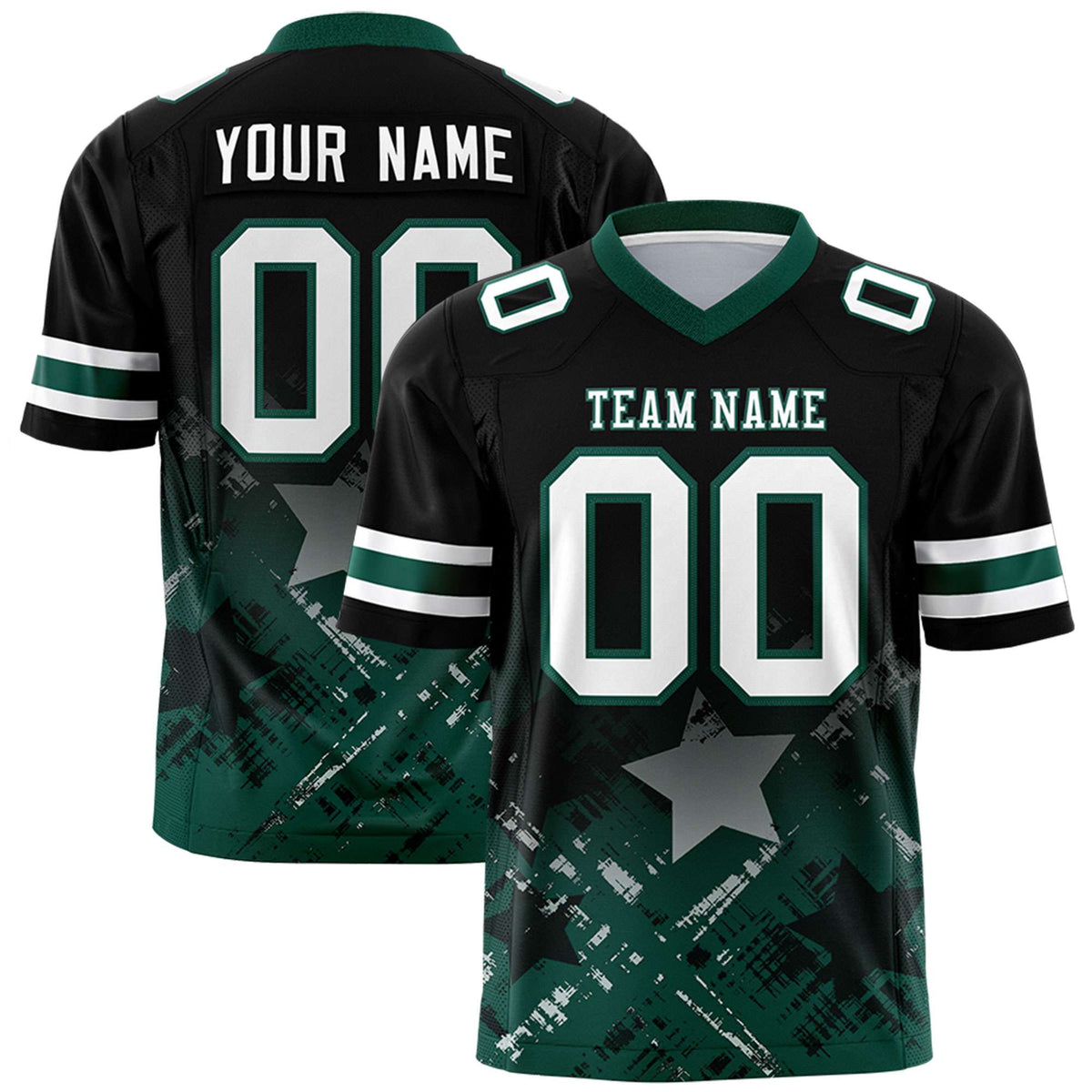 Custom Black Midnight Green Personalized Star Gradient Authentic American Football Jersey