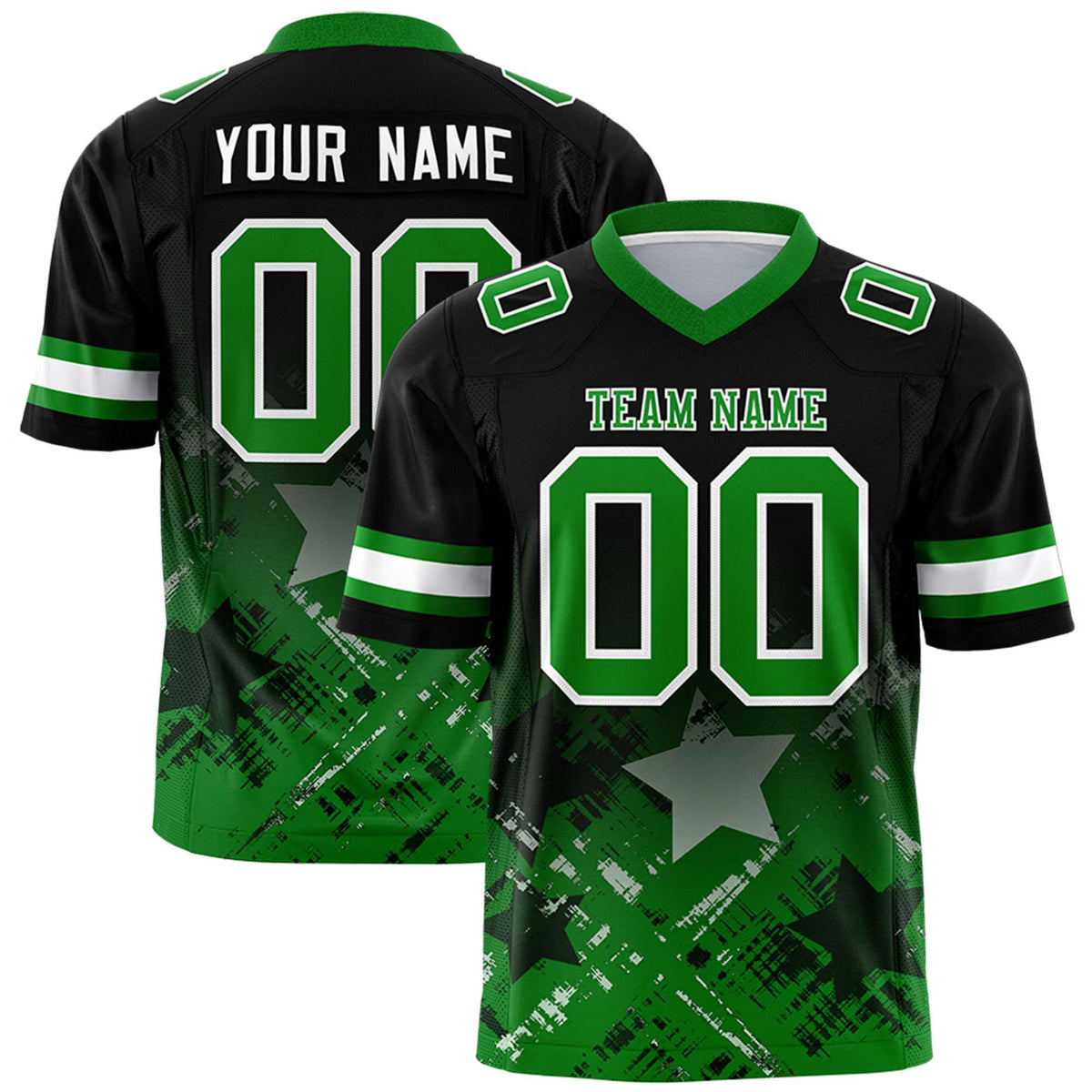 Custom Black Kelly Green Personalized Star Gradient Authentic American Football Jersey