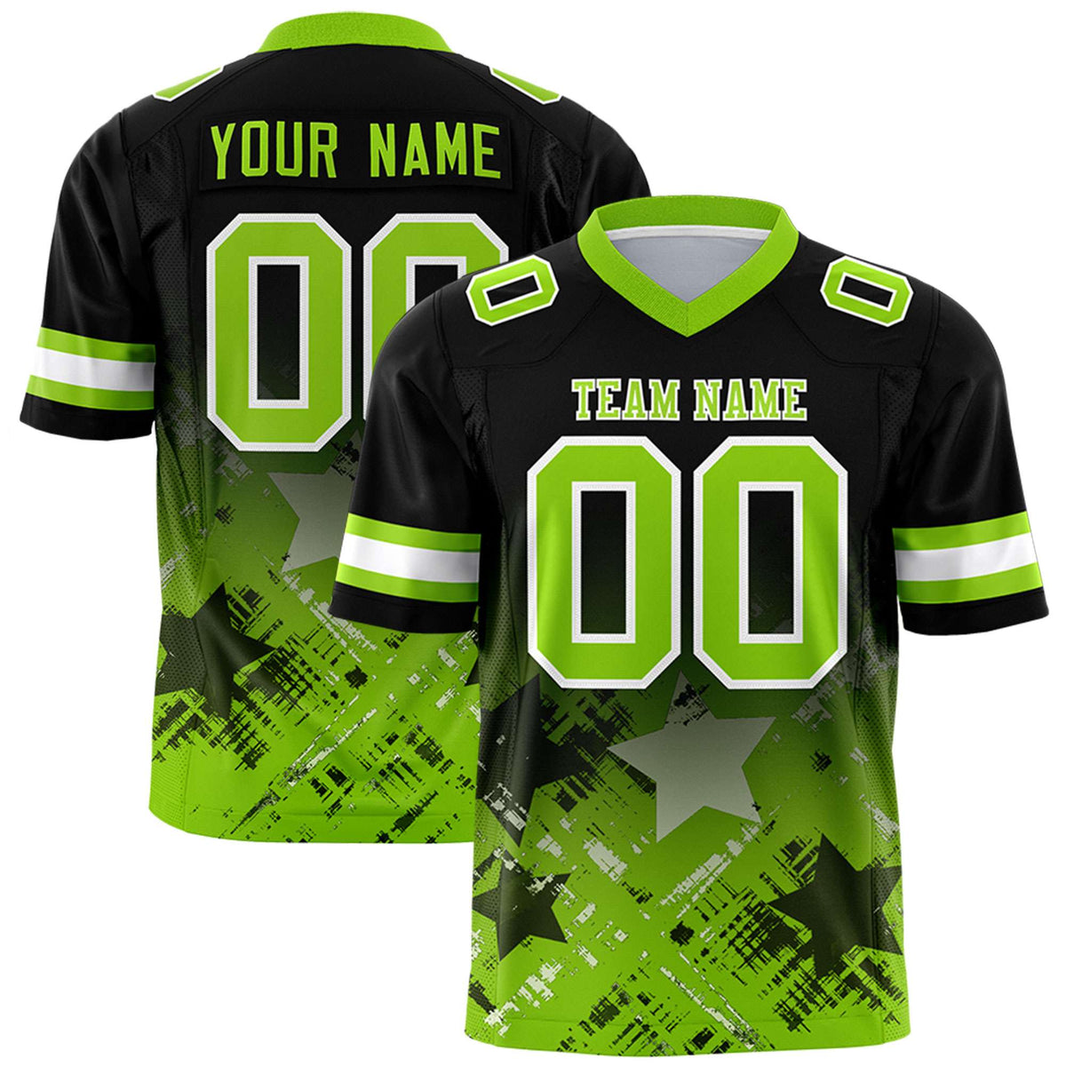 Custom Black Neon Green Personalized Star Gradient Authentic American Football Jersey