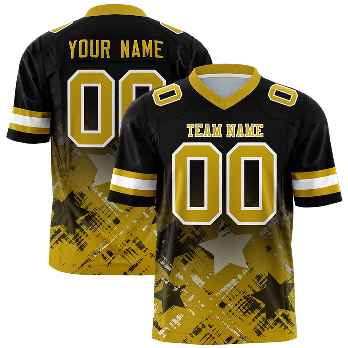 Custom Black Old Gold Personalized Star Gradient Authentic American Football Jersey