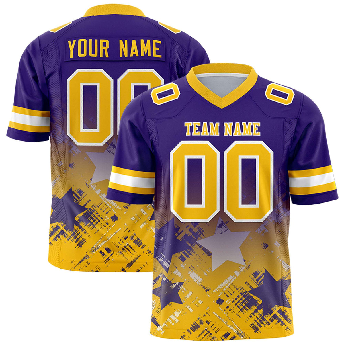Custom Purple Yellow Personalized Star Gradient Authentic American Football Jersey
