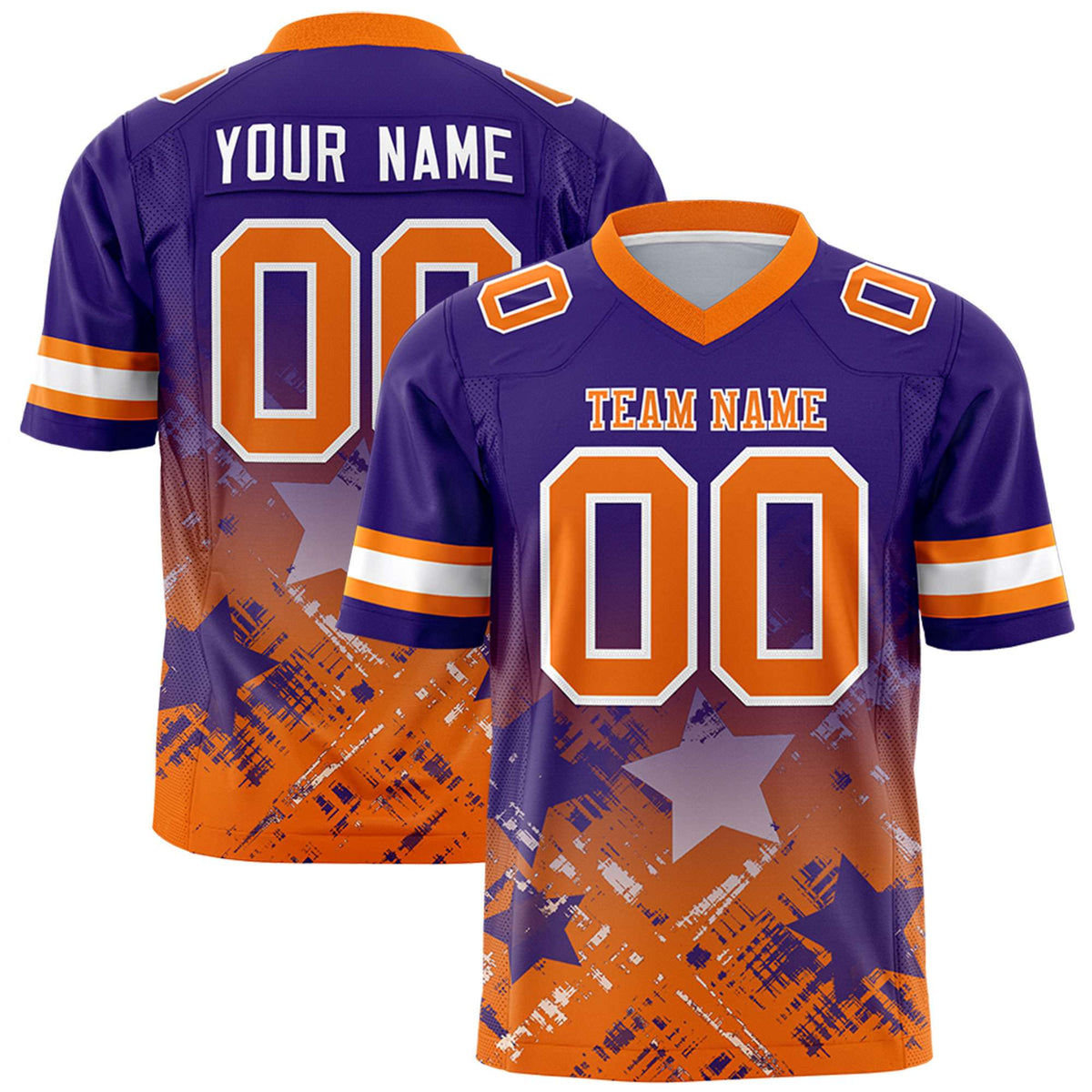Custom Purple Orange Personalized Star Gradient Authentic American Football Jersey