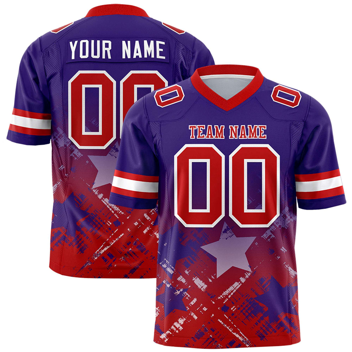 Custom Purple Red Personalized Star Gradient Authentic American Football Jersey