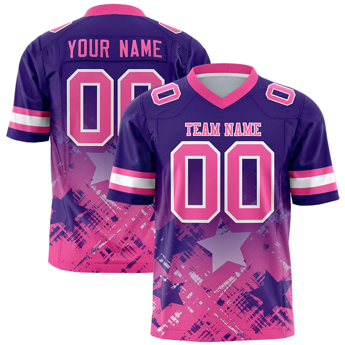 Custom Purple Pink Personalized Star Gradient Authentic American Football Jersey