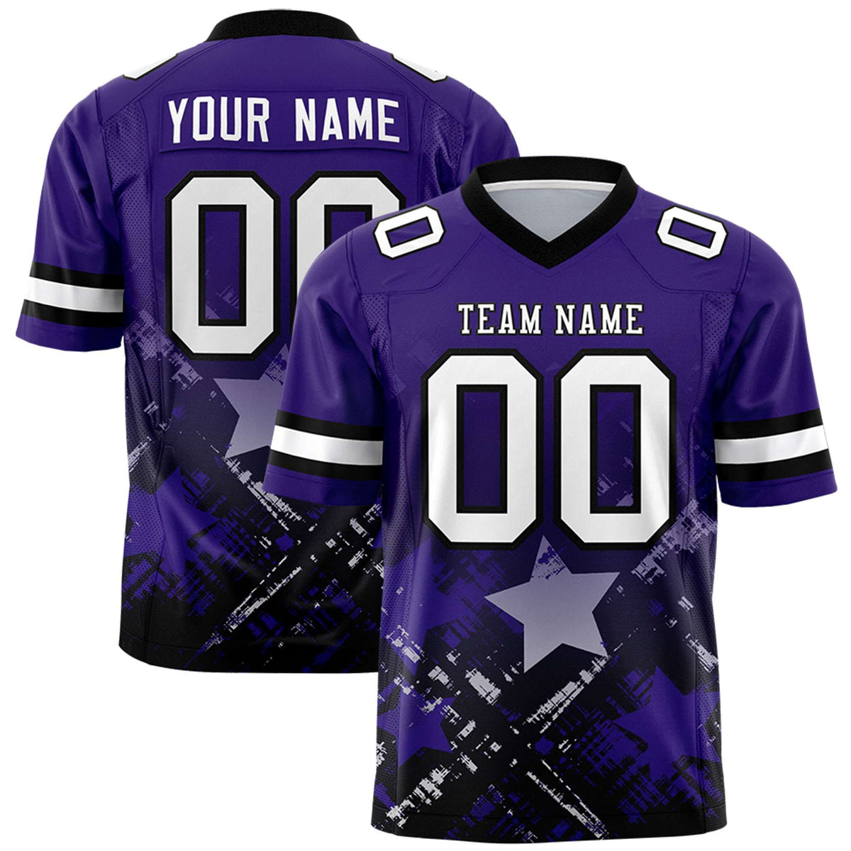 Custom Purple Black Personalized Star Gradient Authentic American Football Jersey