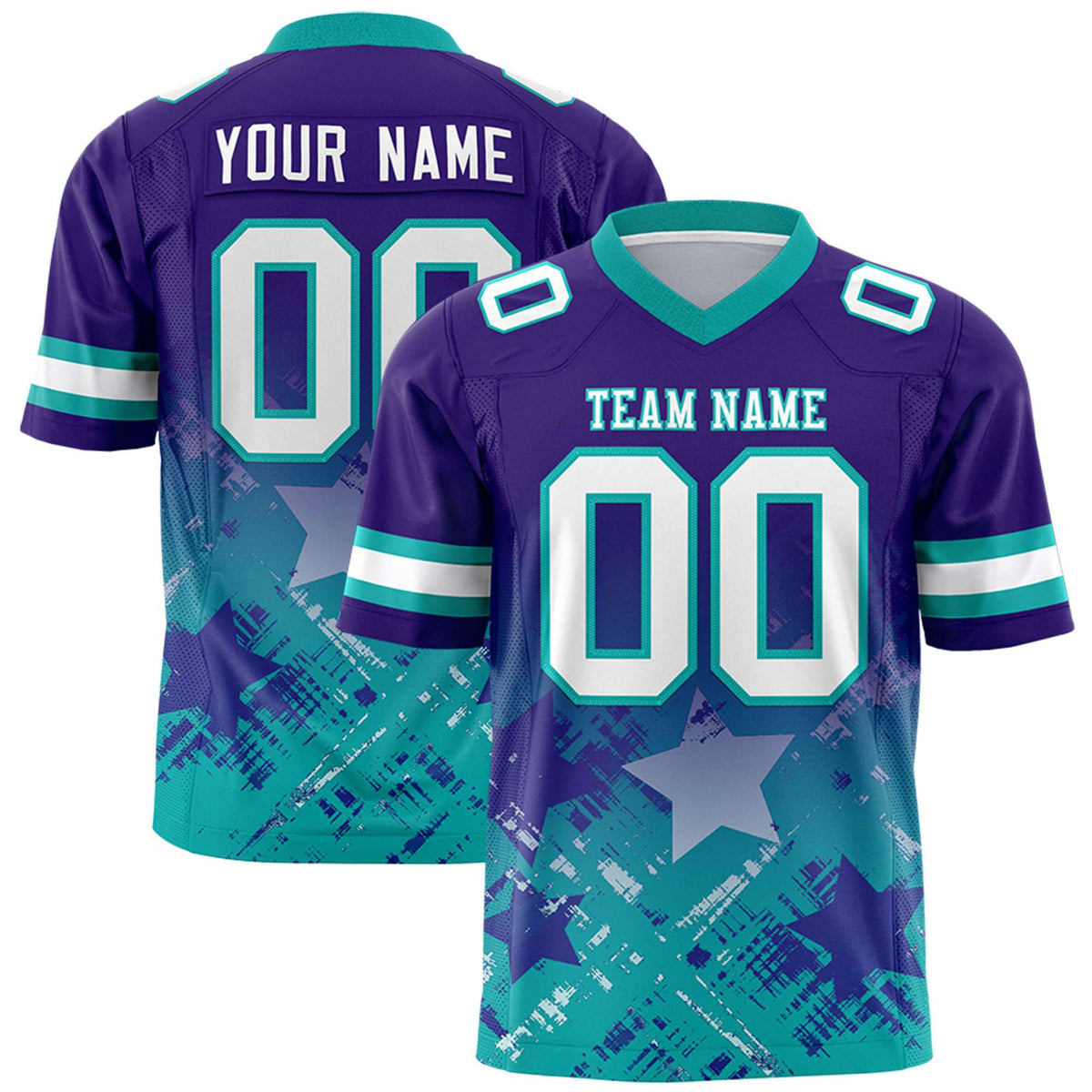 Custom Purple Aqua Personalized Star Gradient Authentic American Football Jersey