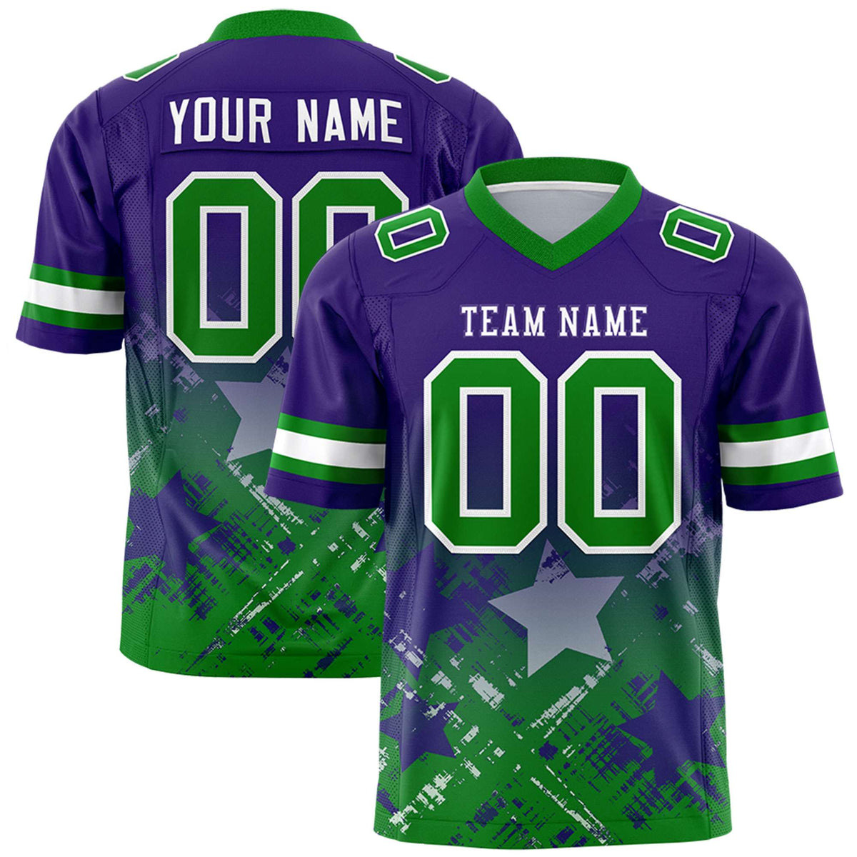 Custom Purple Kelly Green Personalized Star Gradient Authentic American Football Jersey