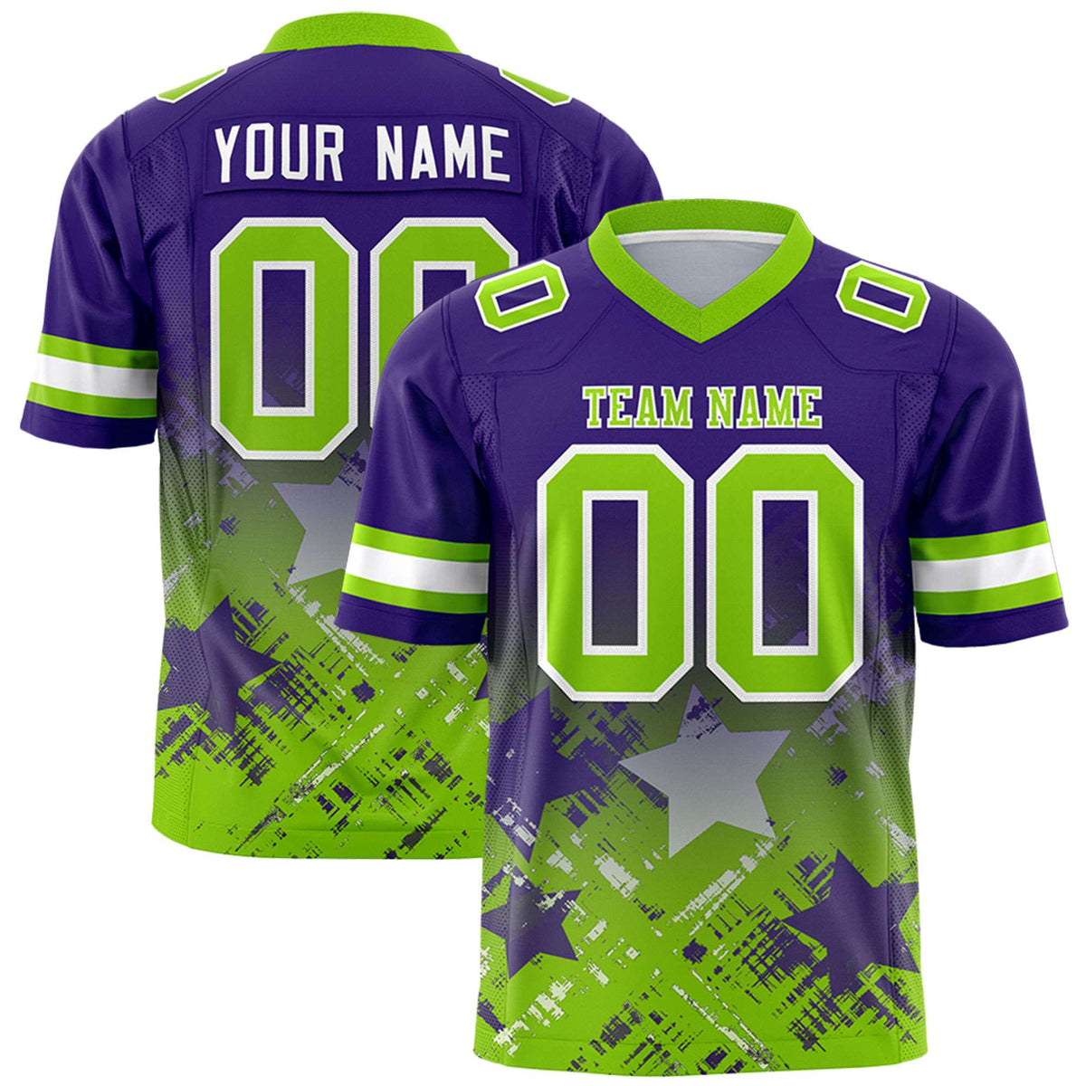 Custom Purple Neon Green Personalized Star Gradient Authentic American Football Jersey