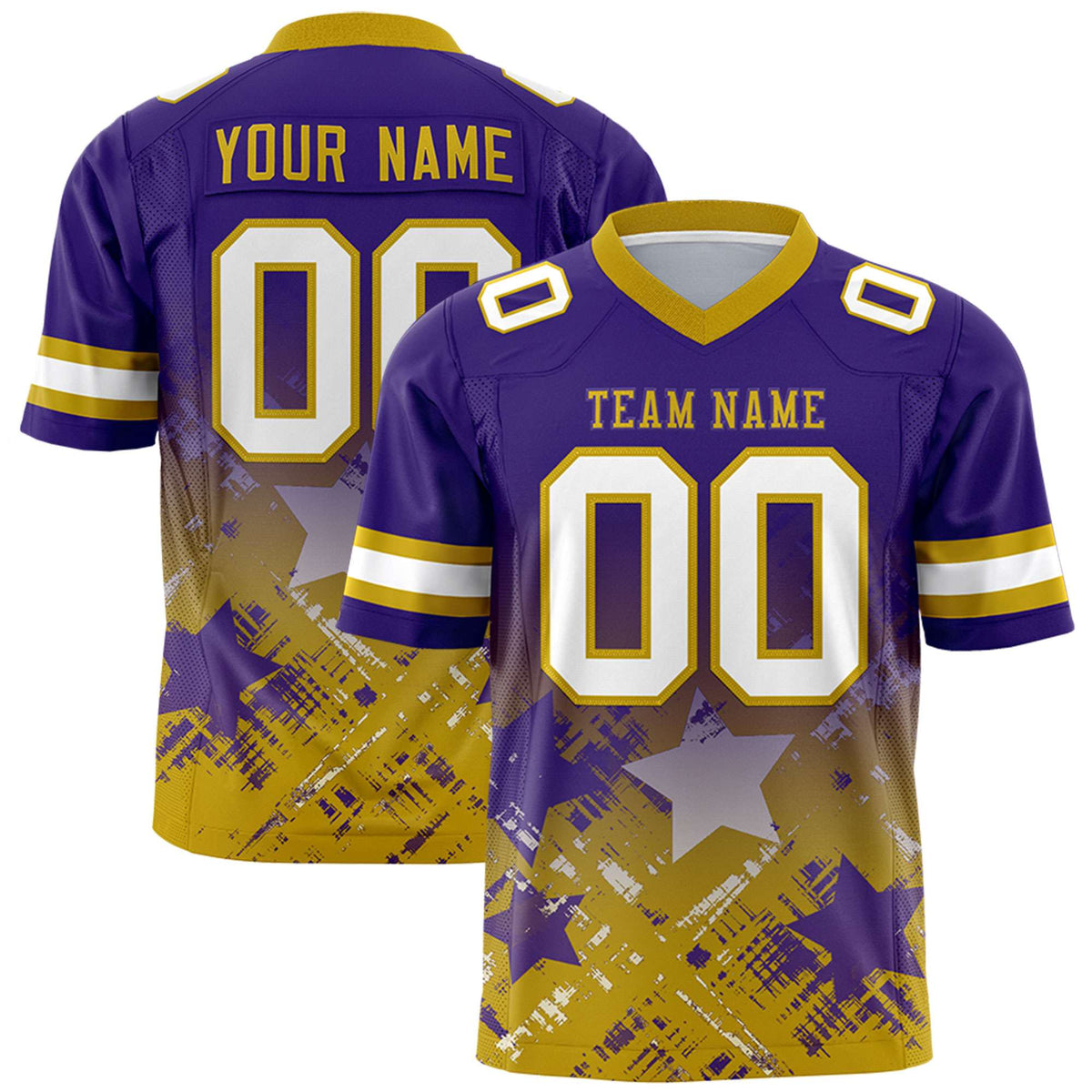 Custom Purple Old Gold Personalized Star Gradient Authentic American Football Jersey