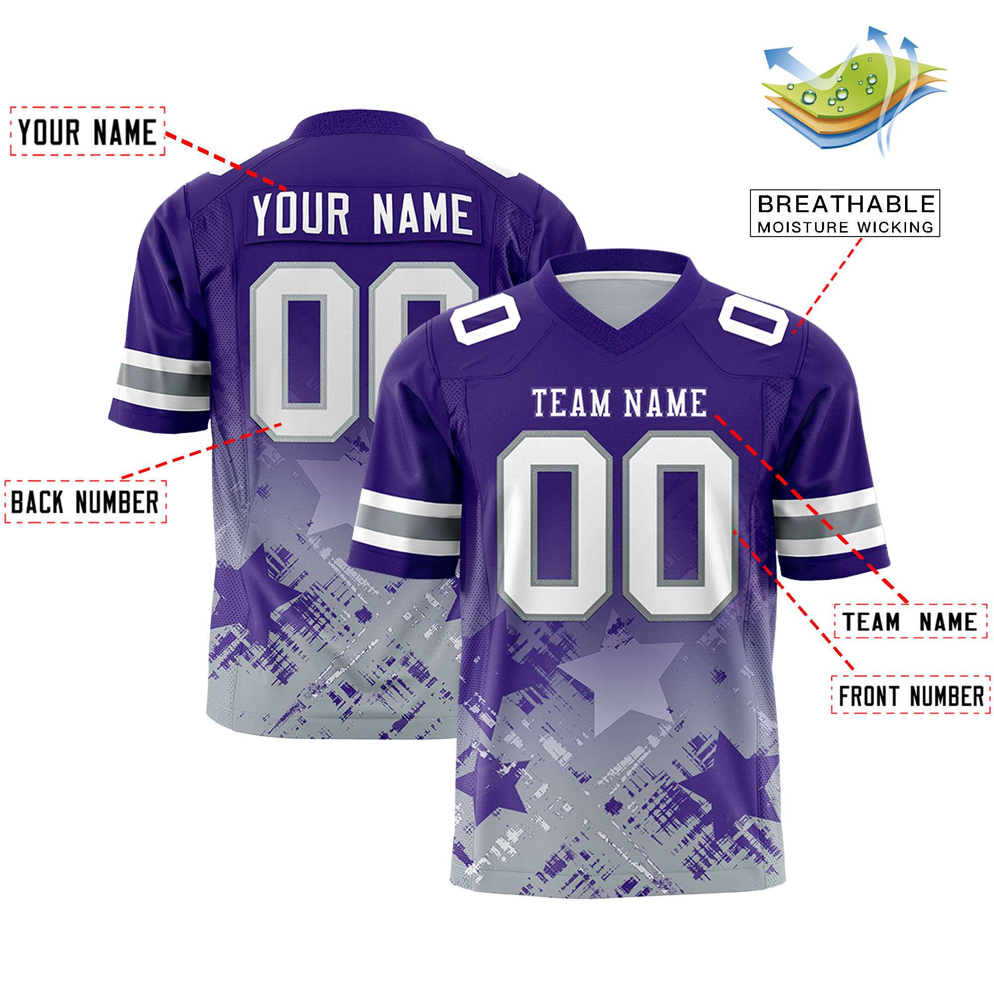 Custom Purple Purple Personalized Star Gradient Authentic American Football Jersey