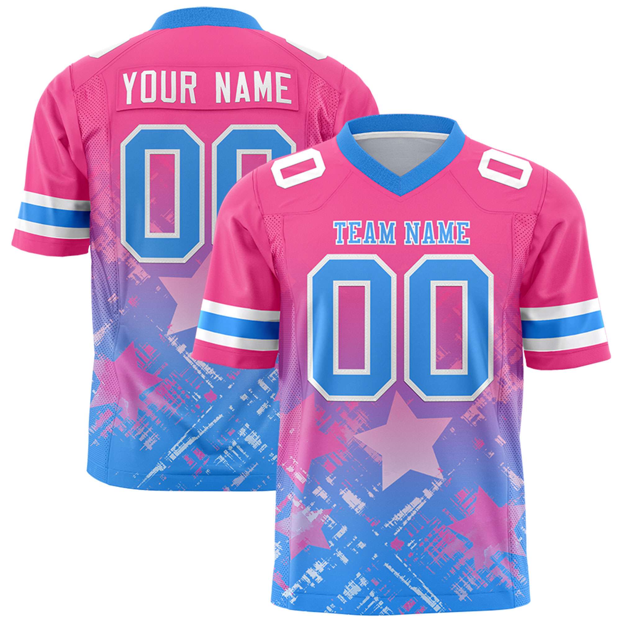 Custom Pink Light Blue Personalized Star Gradient Authentic American Football Jersey
