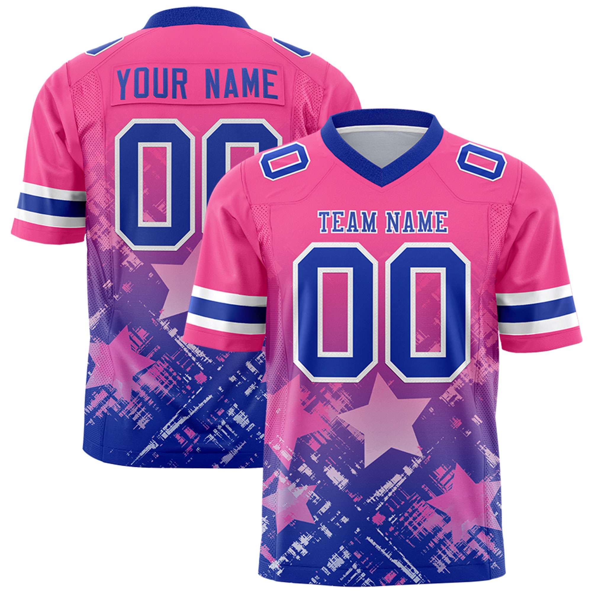 Custom Pink Royal Personalized Star Gradient Authentic American Football Jersey