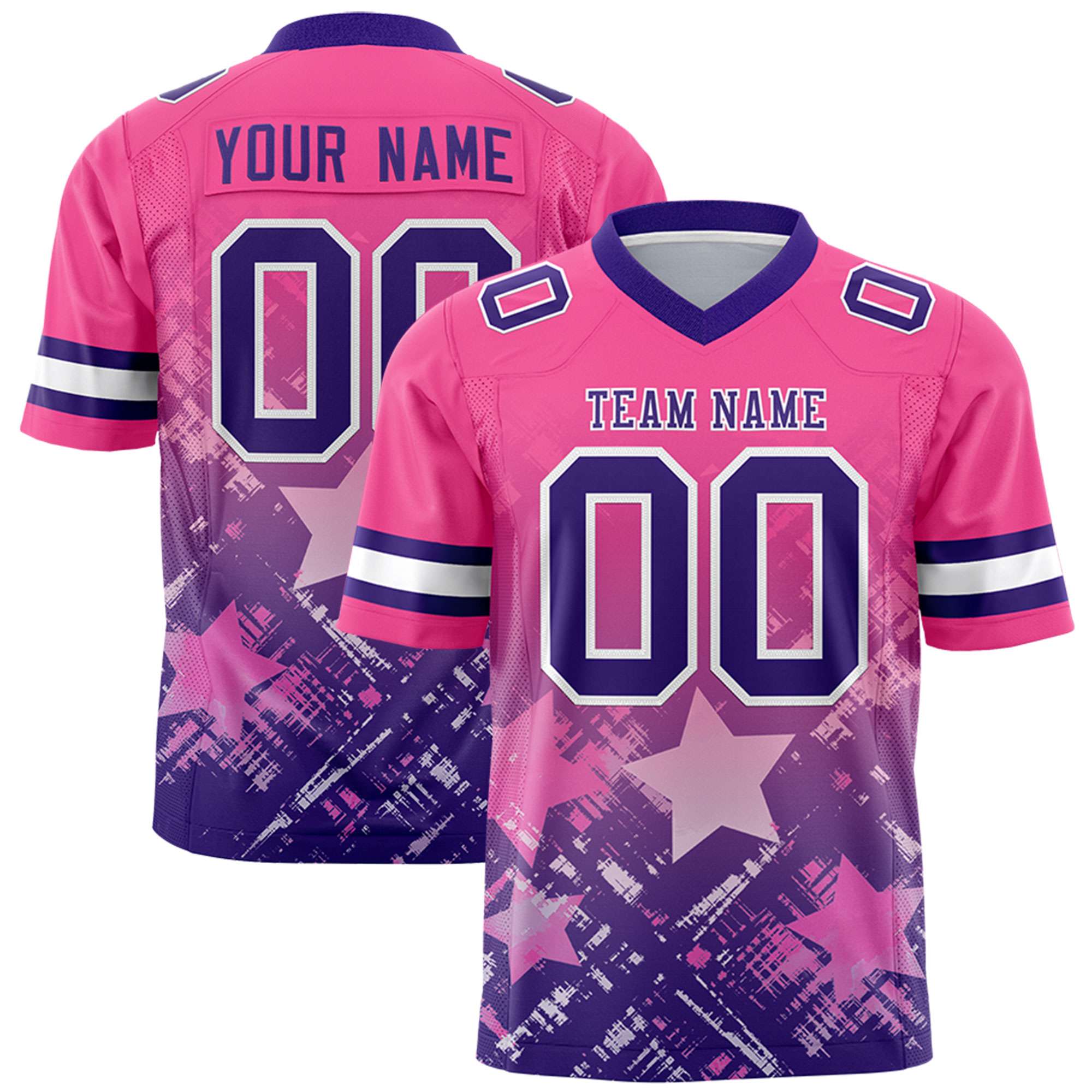Custom Pink Purple Personalized Star Gradient Authentic American Football Jersey