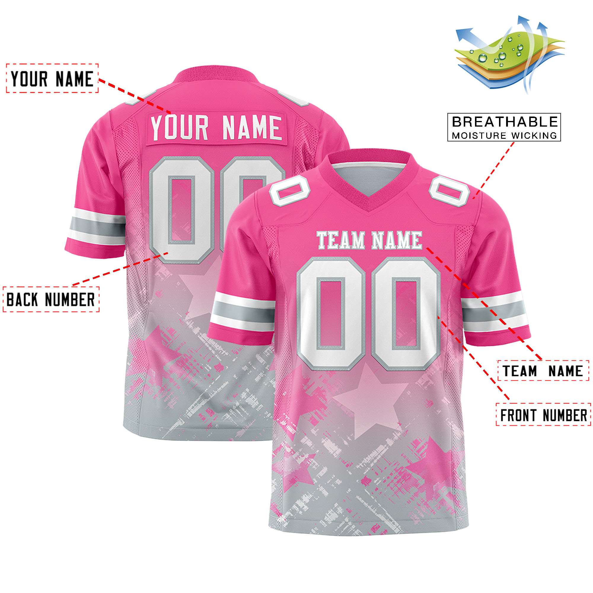 Custom Pink Pink Personalized Star Gradient Authentic American Football Jersey