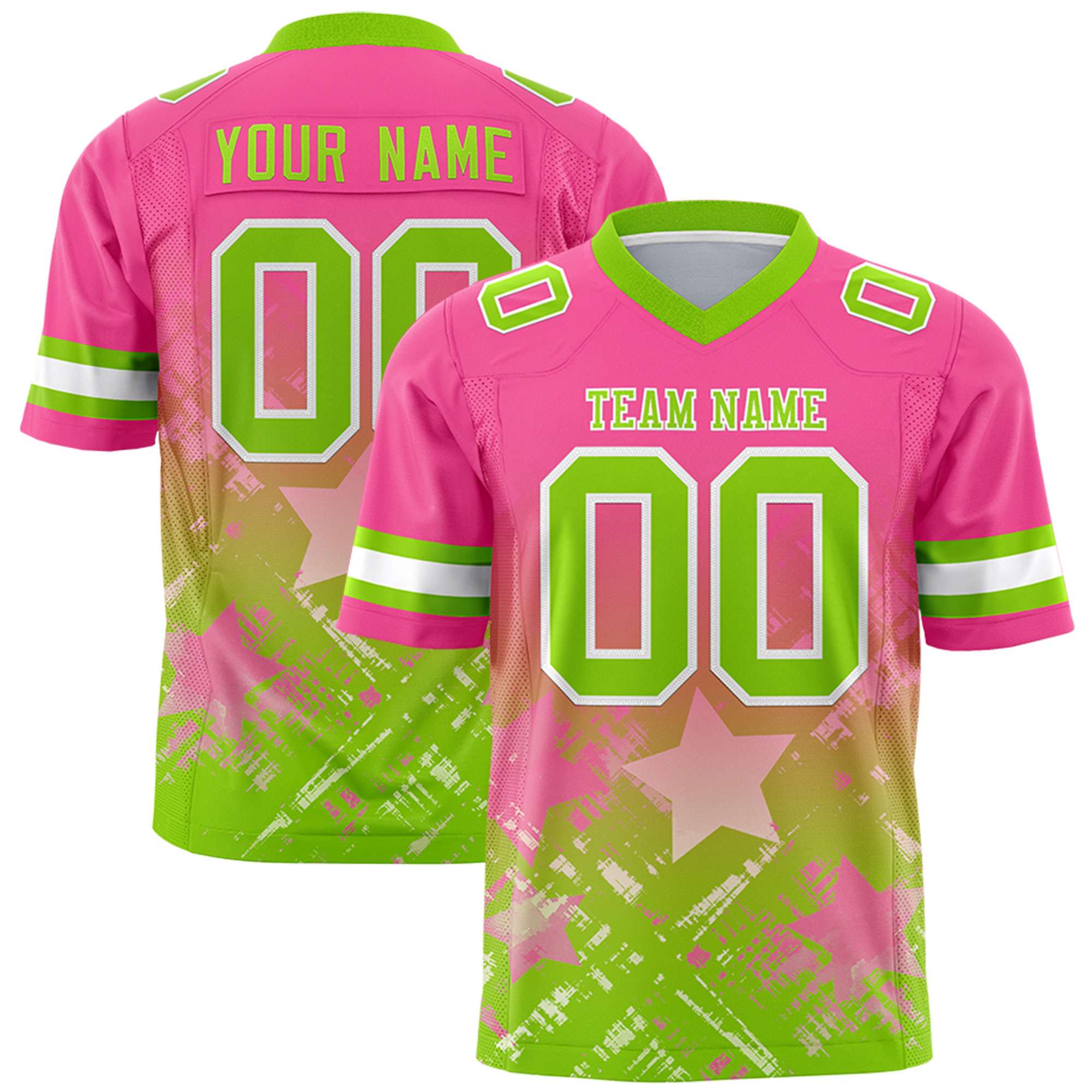 Custom Pink Neon Green Personalized Star Gradient Authentic American Football Jersey