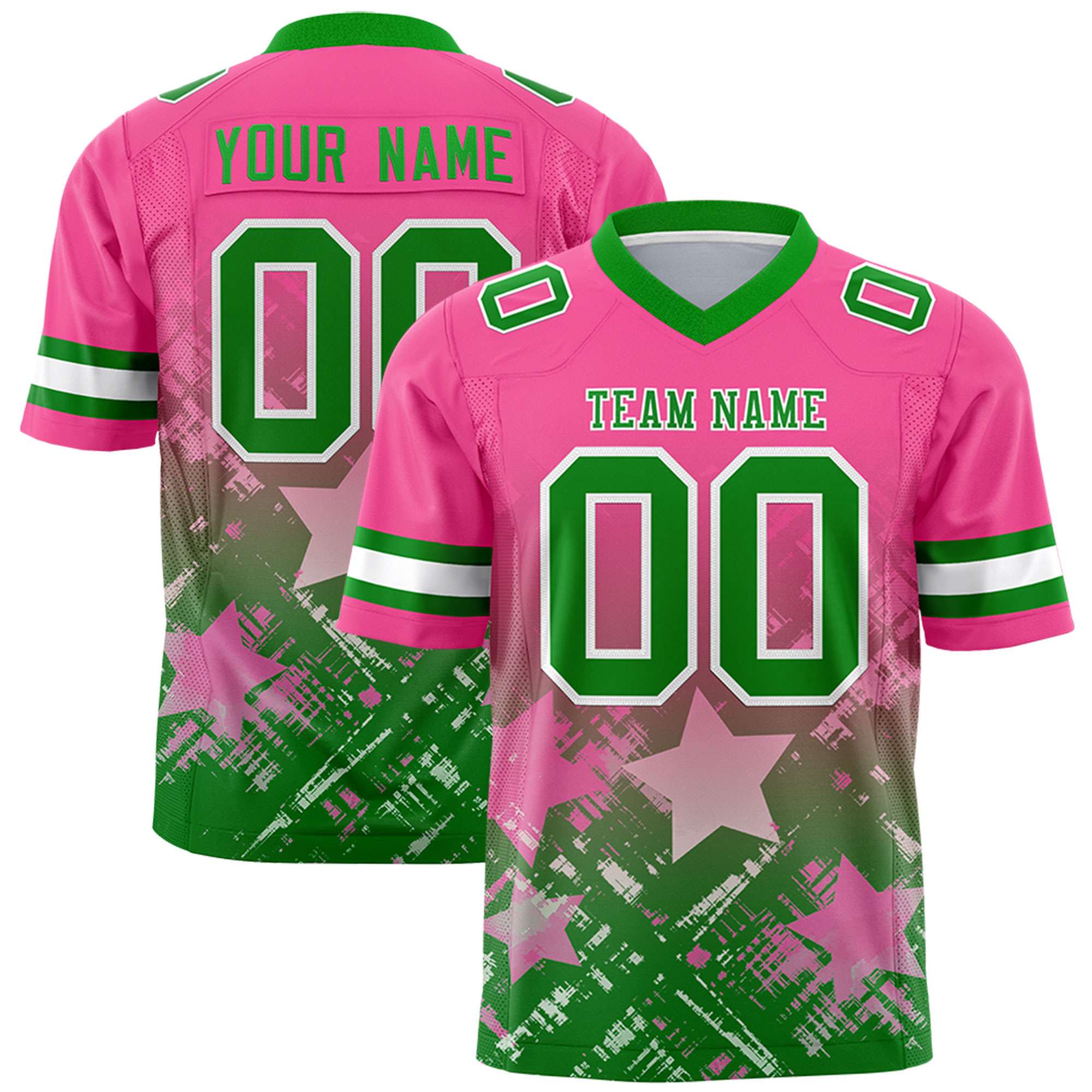 Custom Pink Kelly Green Personalized Star Gradient Authentic American Football Jersey