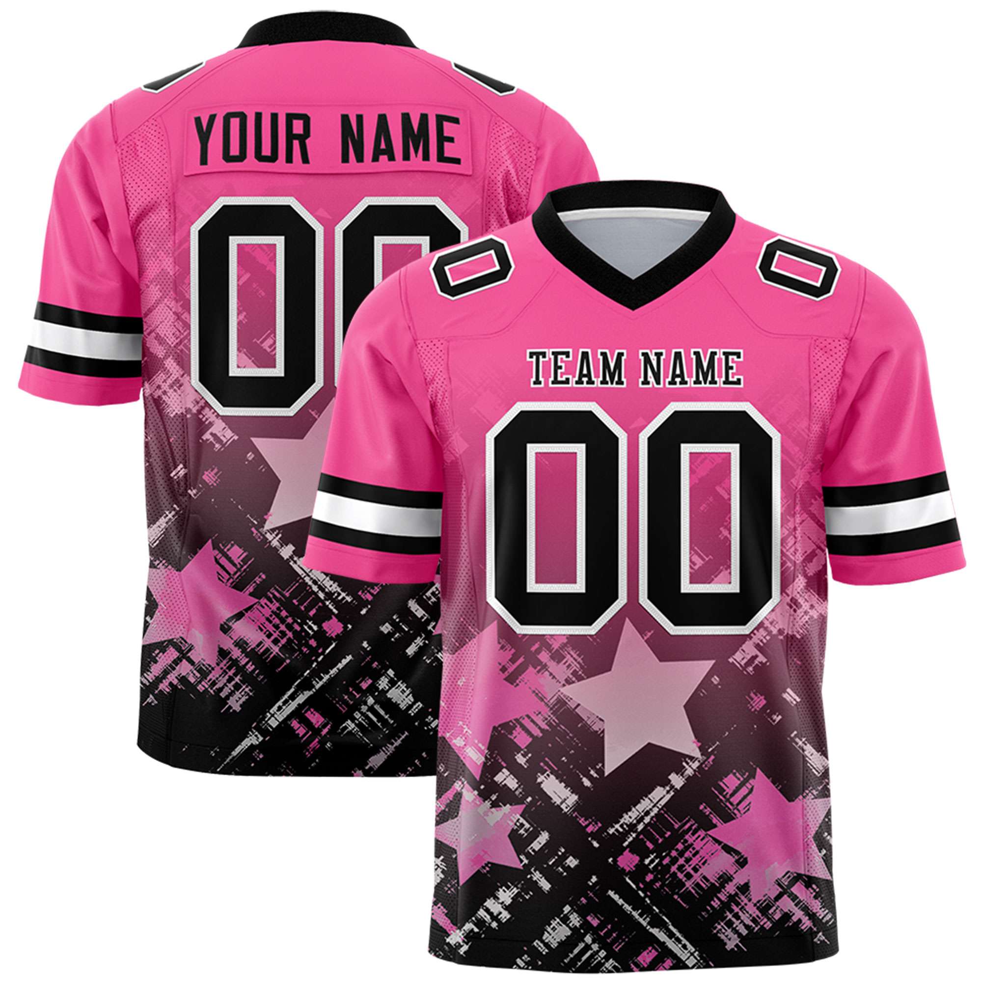 Custom Pink Black Personalized Star Gradient Authentic American Football Jersey