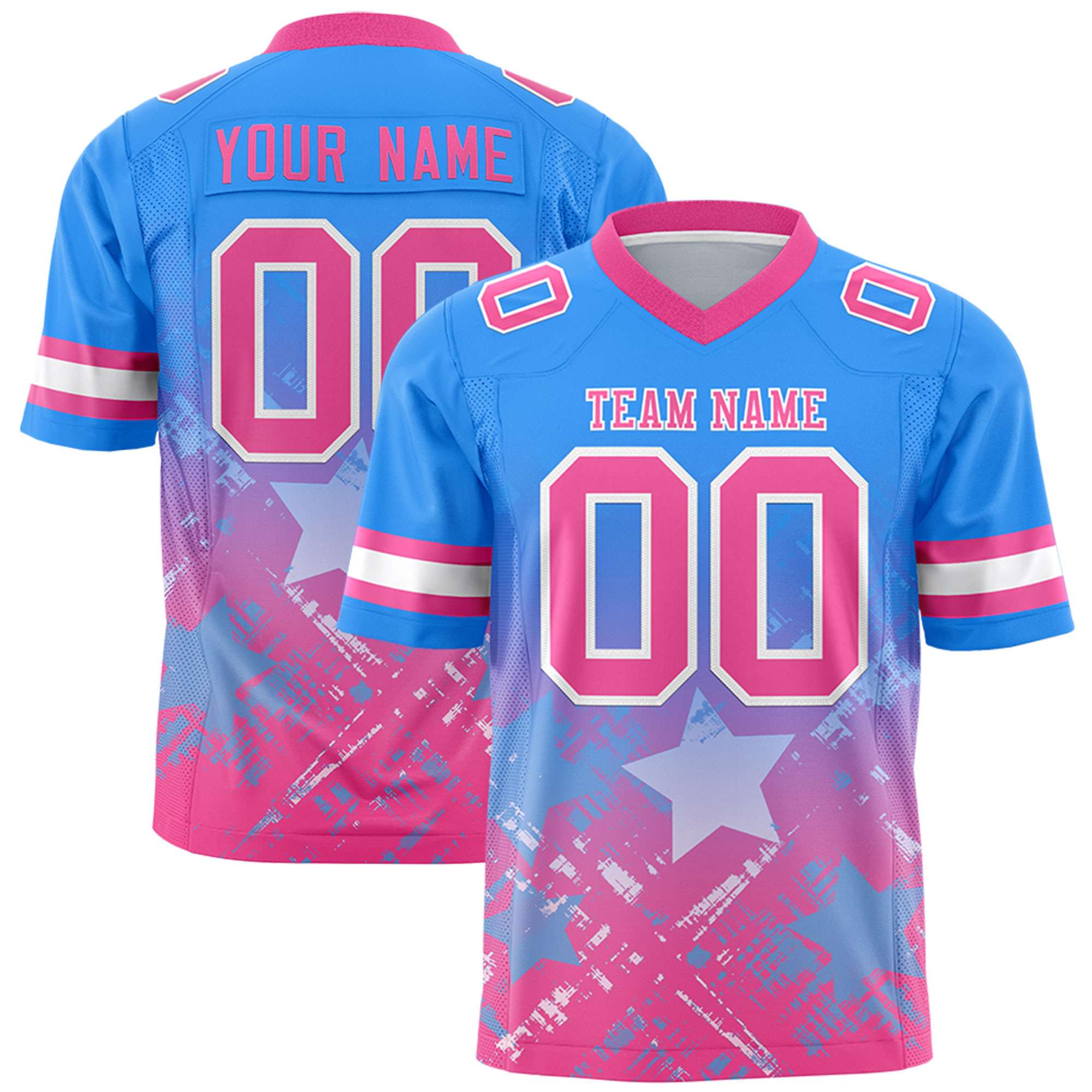 Custom Light Blue Pink Personalized Star Gradient Authentic American Football Jersey