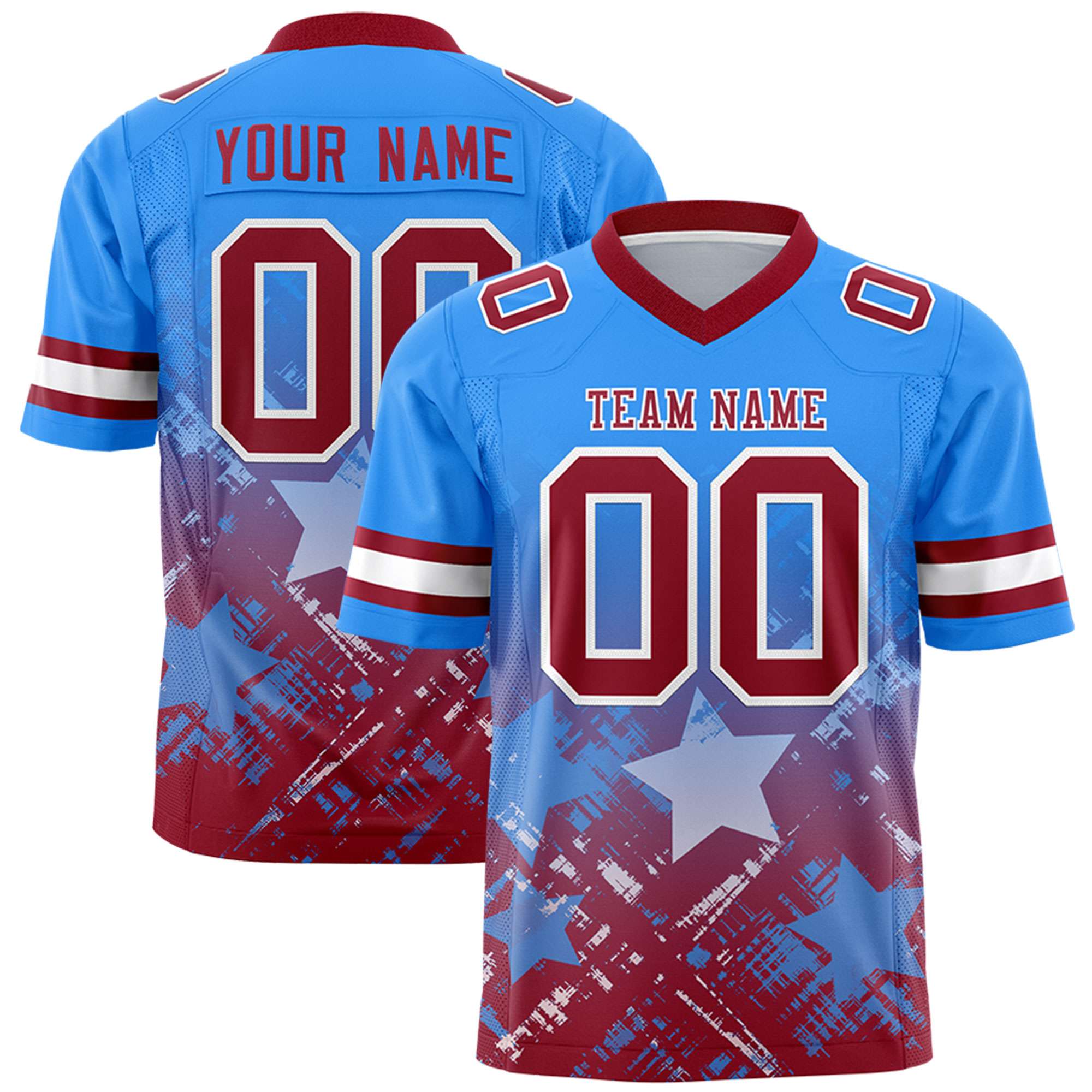 Custom Light Blue Cardinal Personalized Star Gradient Authentic American Football Jersey