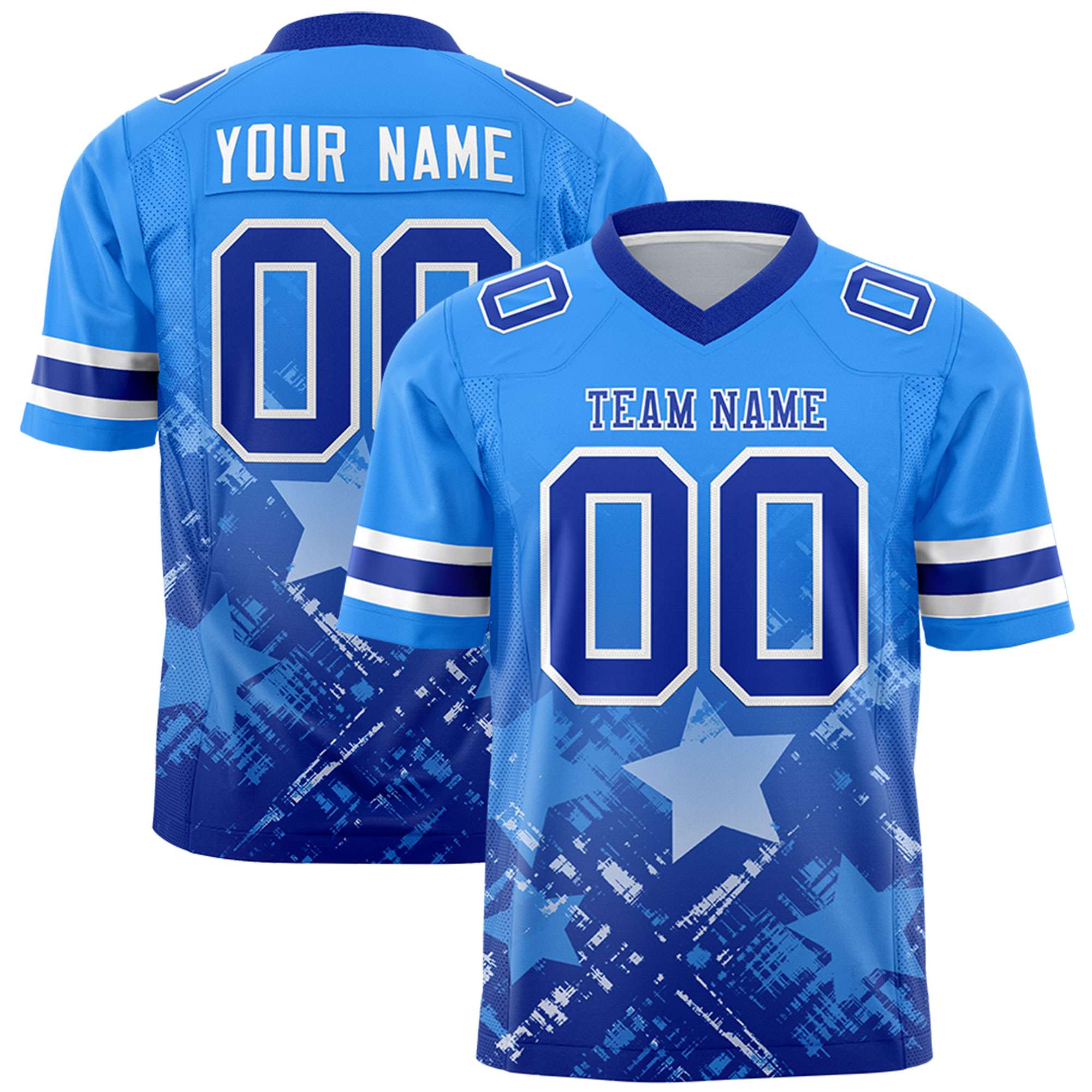 Custom Light Blue Royal Personalized Star Gradient Authentic American Football Jersey
