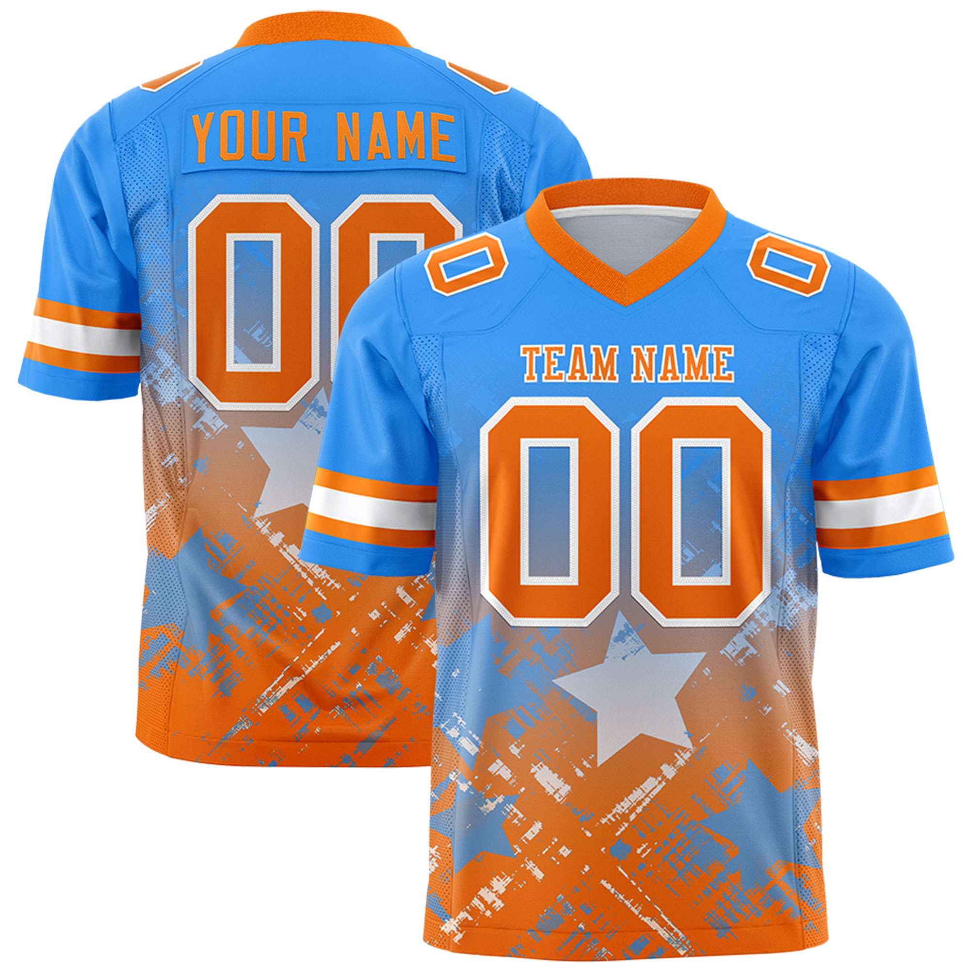Custom Light Blue Orange Personalized Star Gradient Authentic American Football Jersey