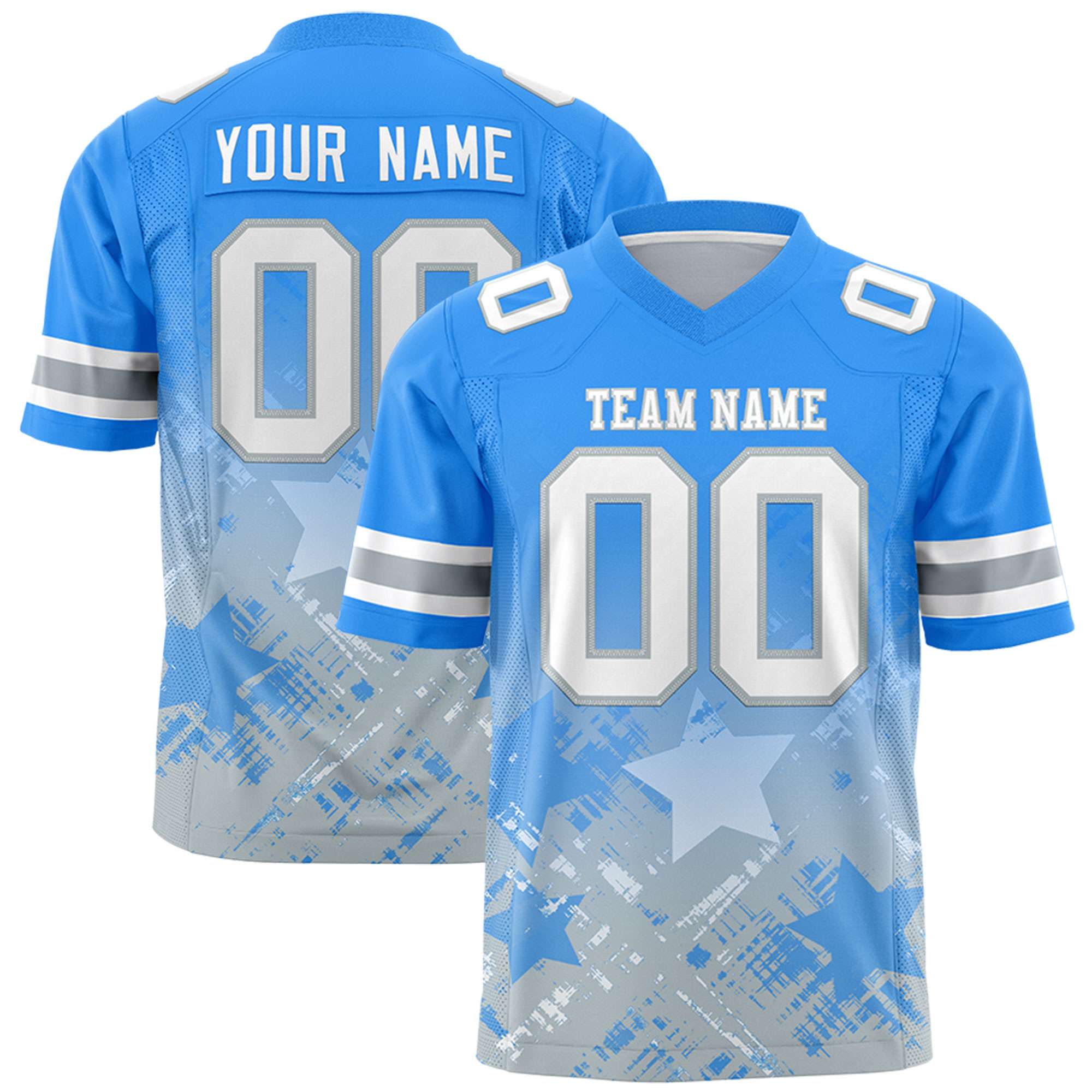 Custom Light Blue Light Blue Personalized Star Gradient Authentic American Football Jersey