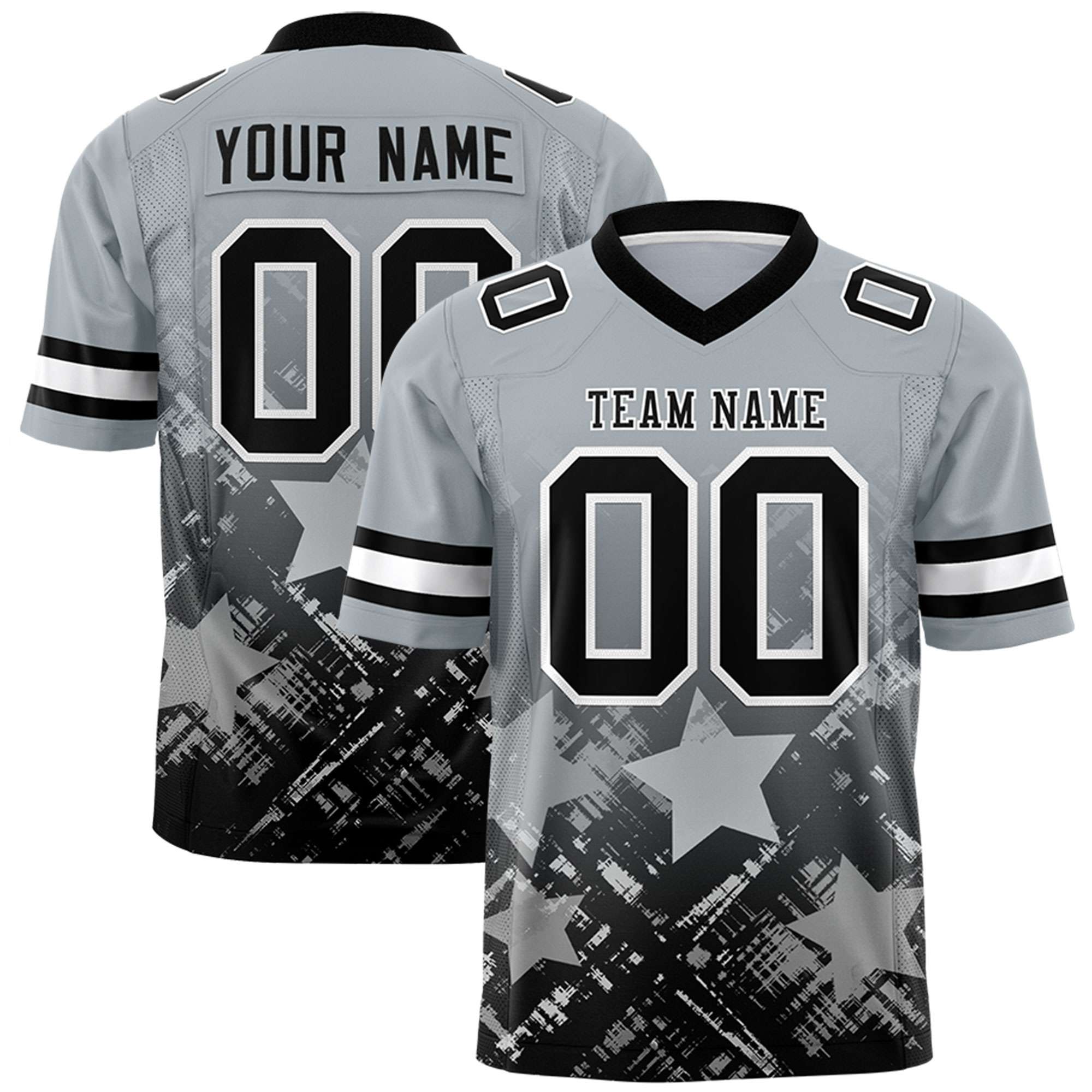 Custom Grey Black Personalized Star Gradient Authentic American Football Jersey