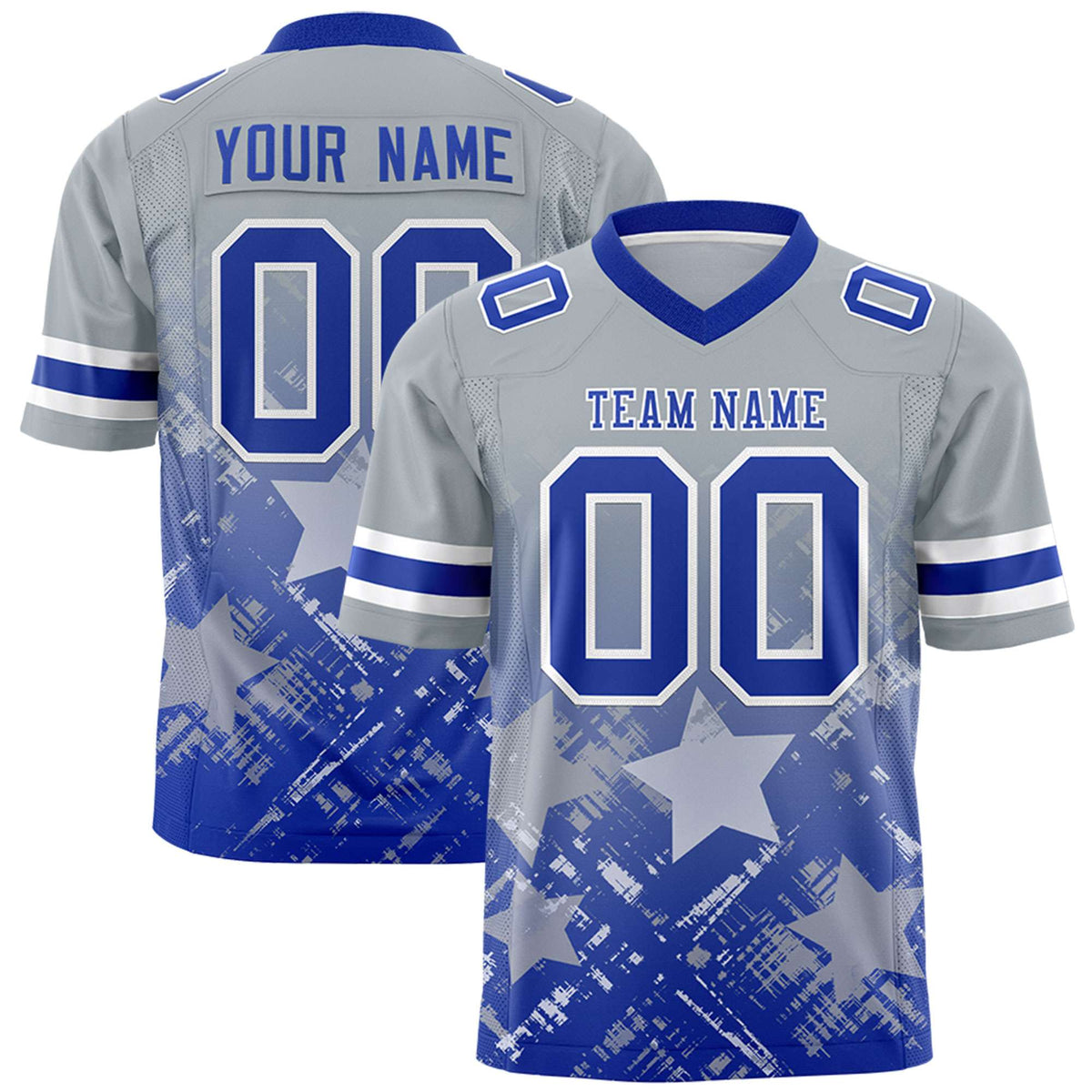 Custom Grey Royal Personalized Star Gradient Authentic American Football Jersey
