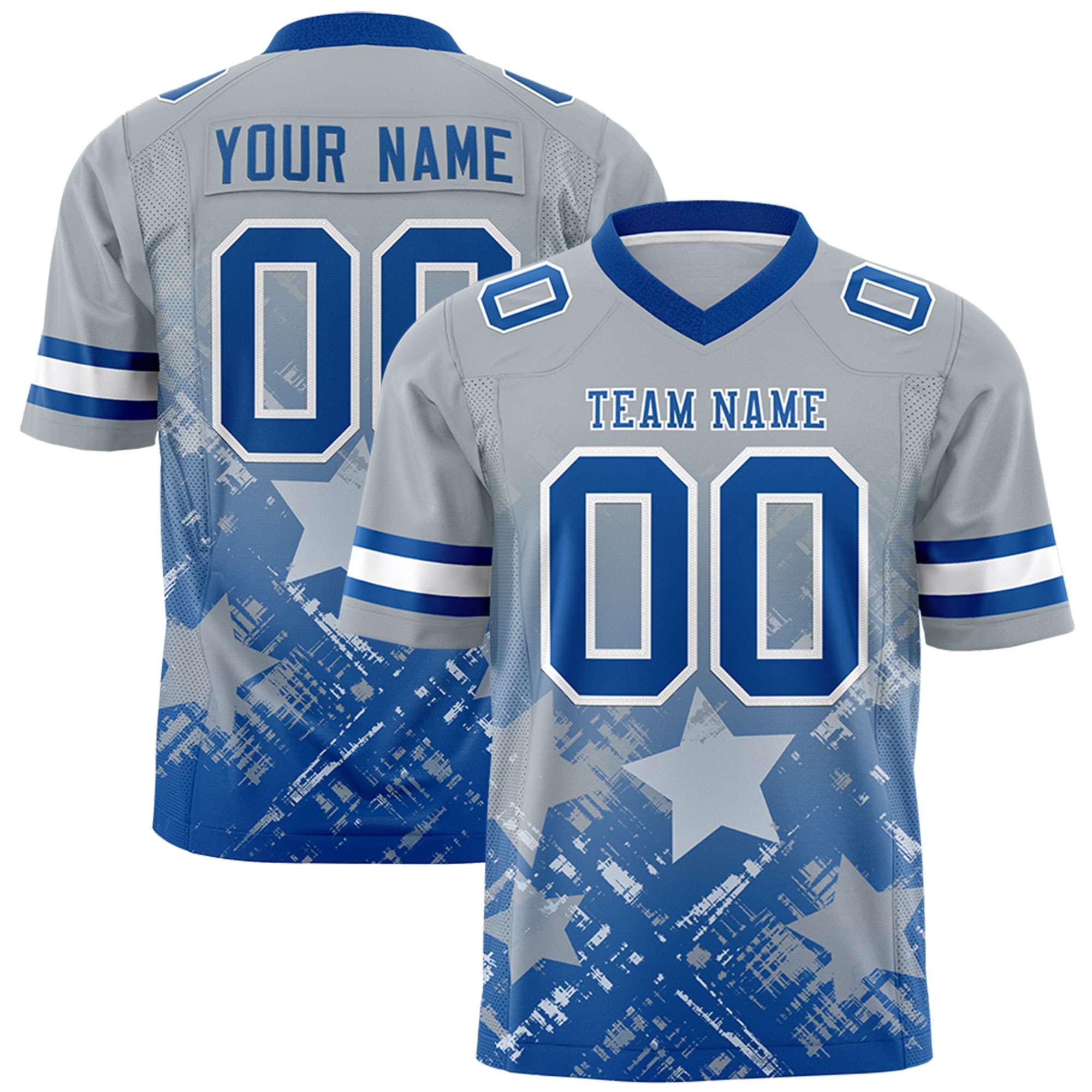 Custom Grey Royal Personalized Star Gradient Authentic American Football Jersey