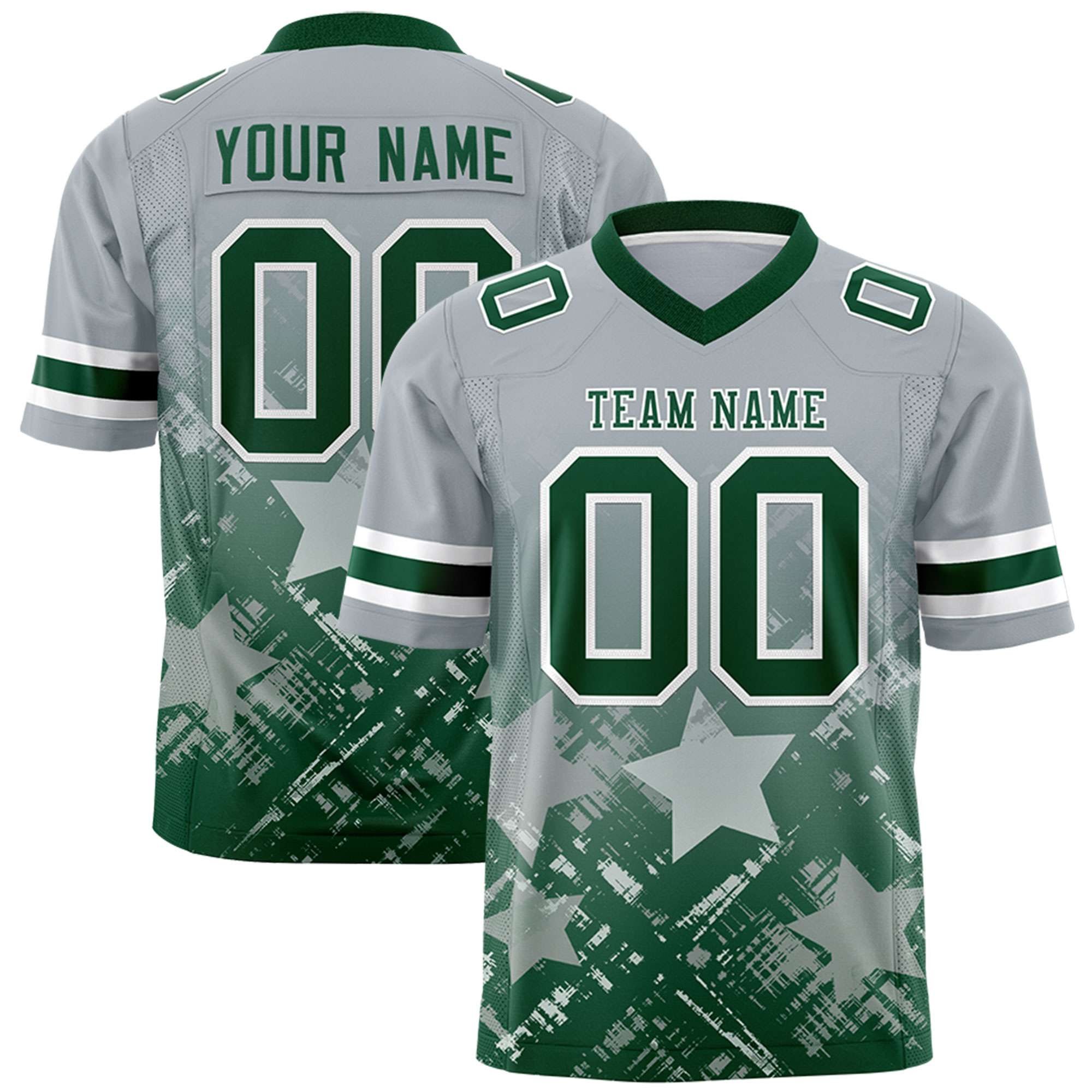 Custom Grey Green Personalized Star Gradient Authentic American Football Jersey