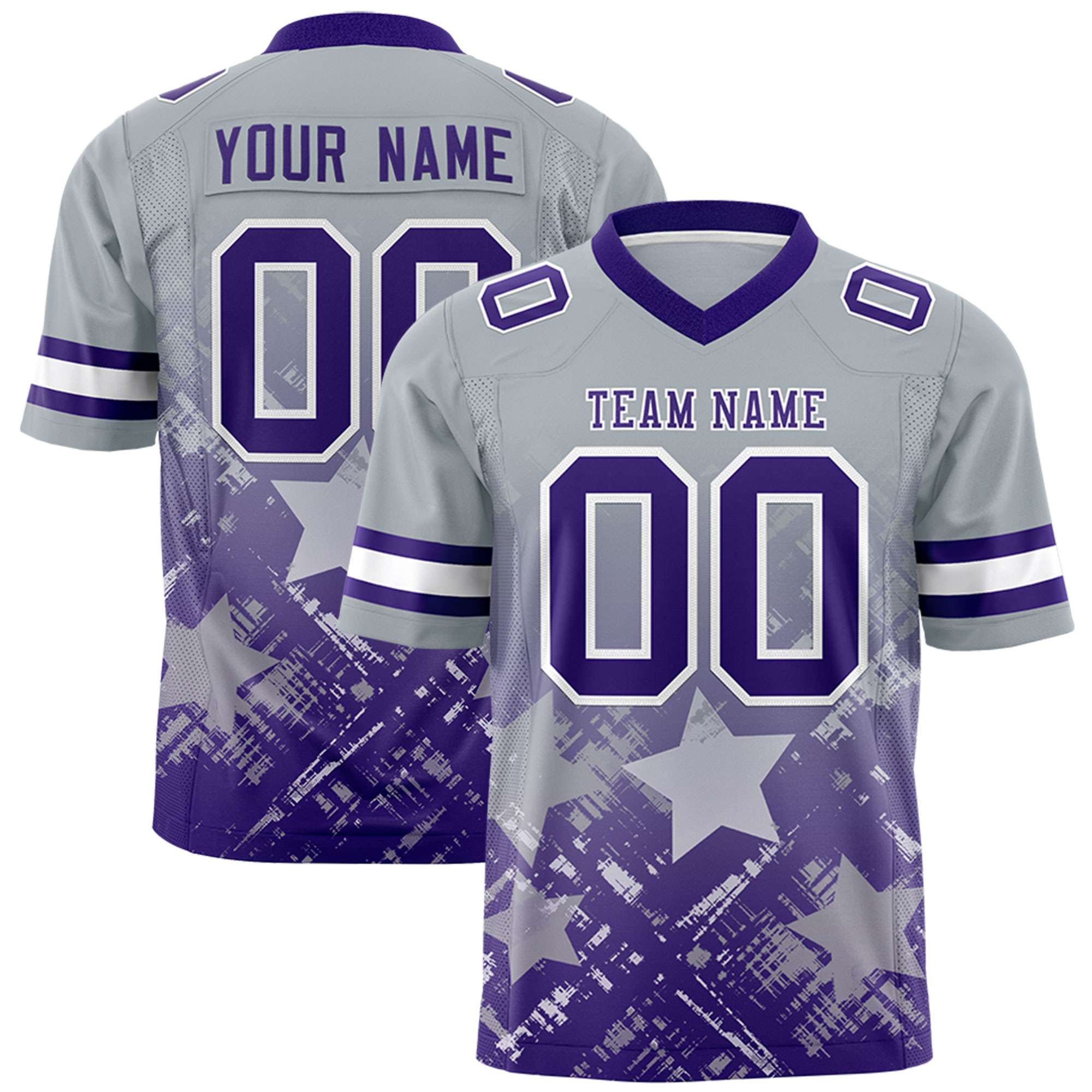 Custom Grey Purple Personalized Star Gradient Authentic American Football Jersey