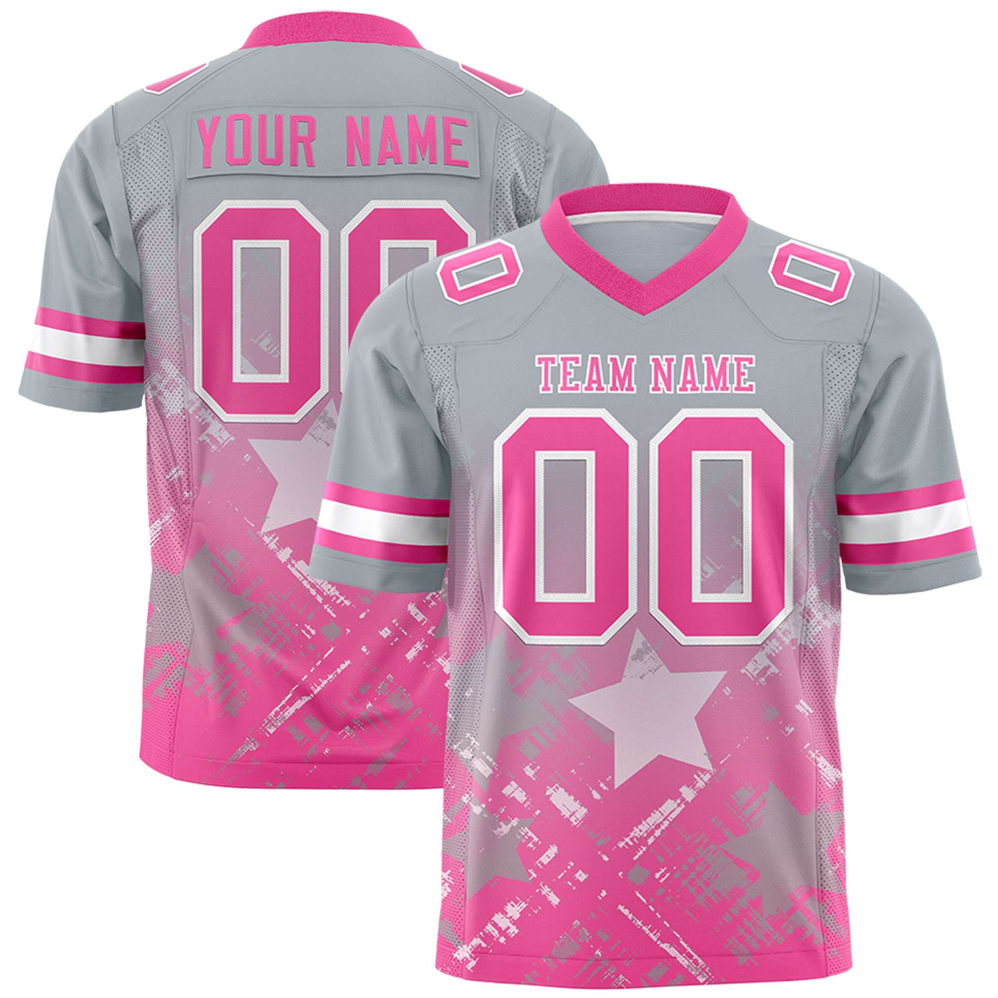 Custom Grey Pink Personalized Star Gradient Authentic American Football Jersey