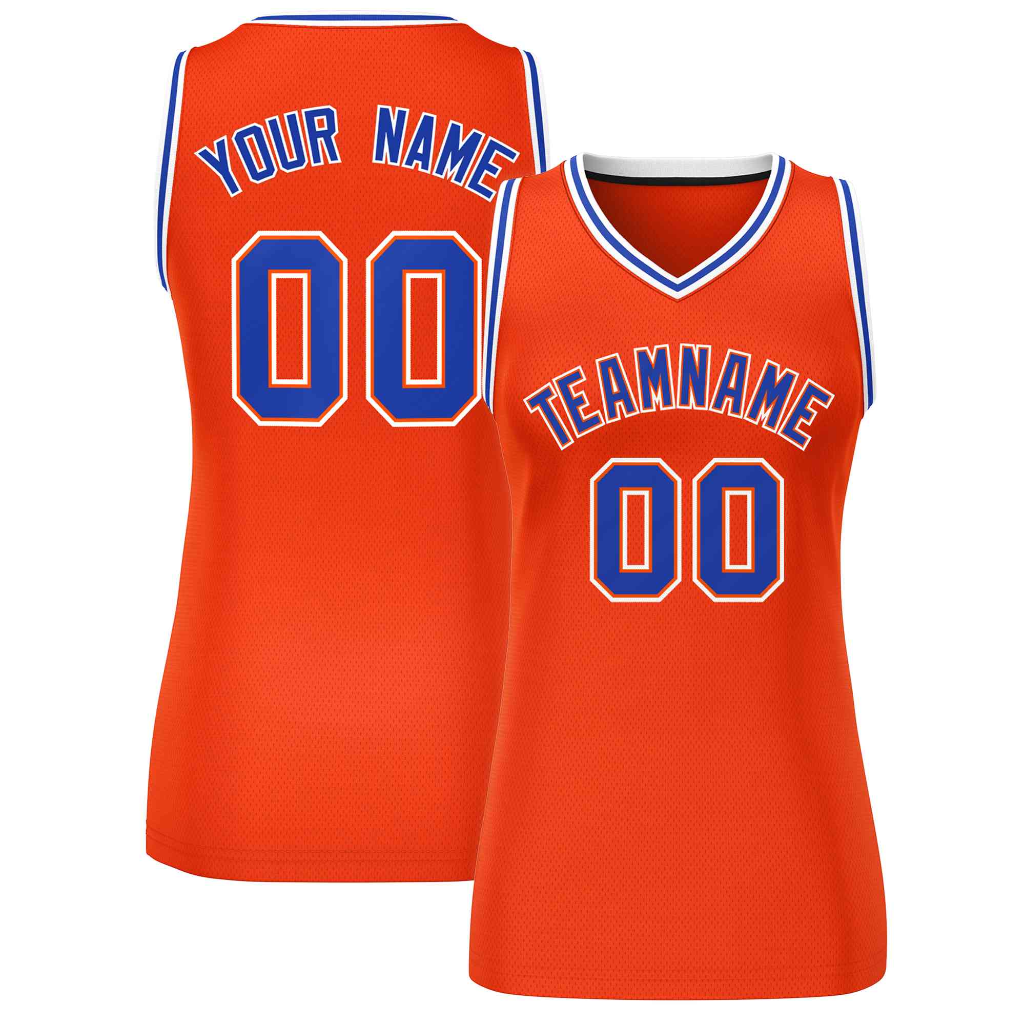 Maillot de basket-ball classique personnalisé orange royal-blanc pour femme