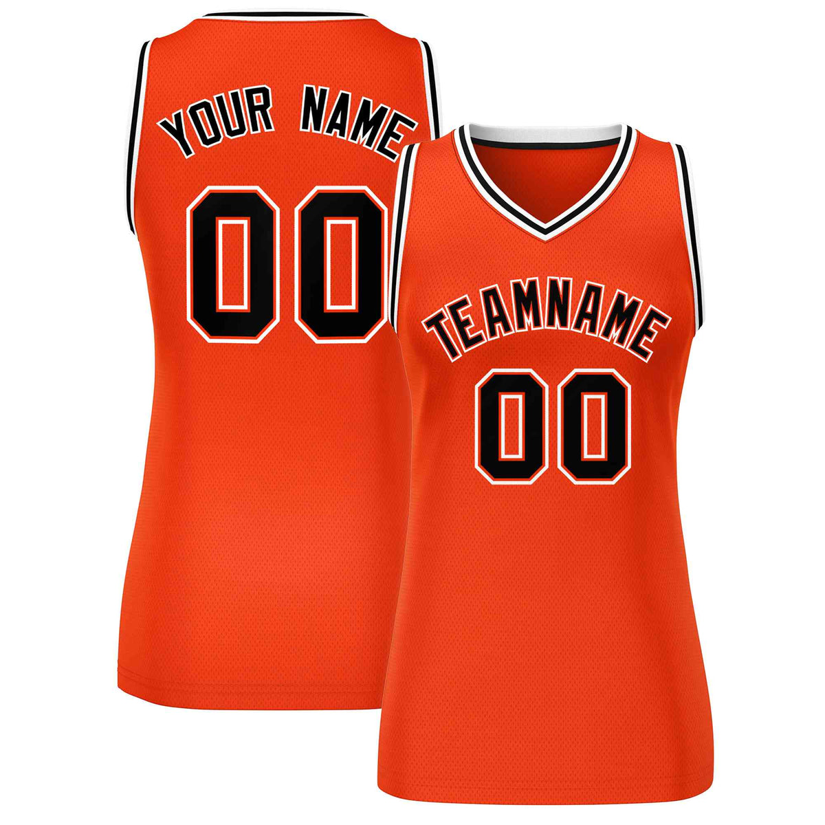 Maillot de basket-ball classique personnalisé orange noir et blanc en maille pour femme