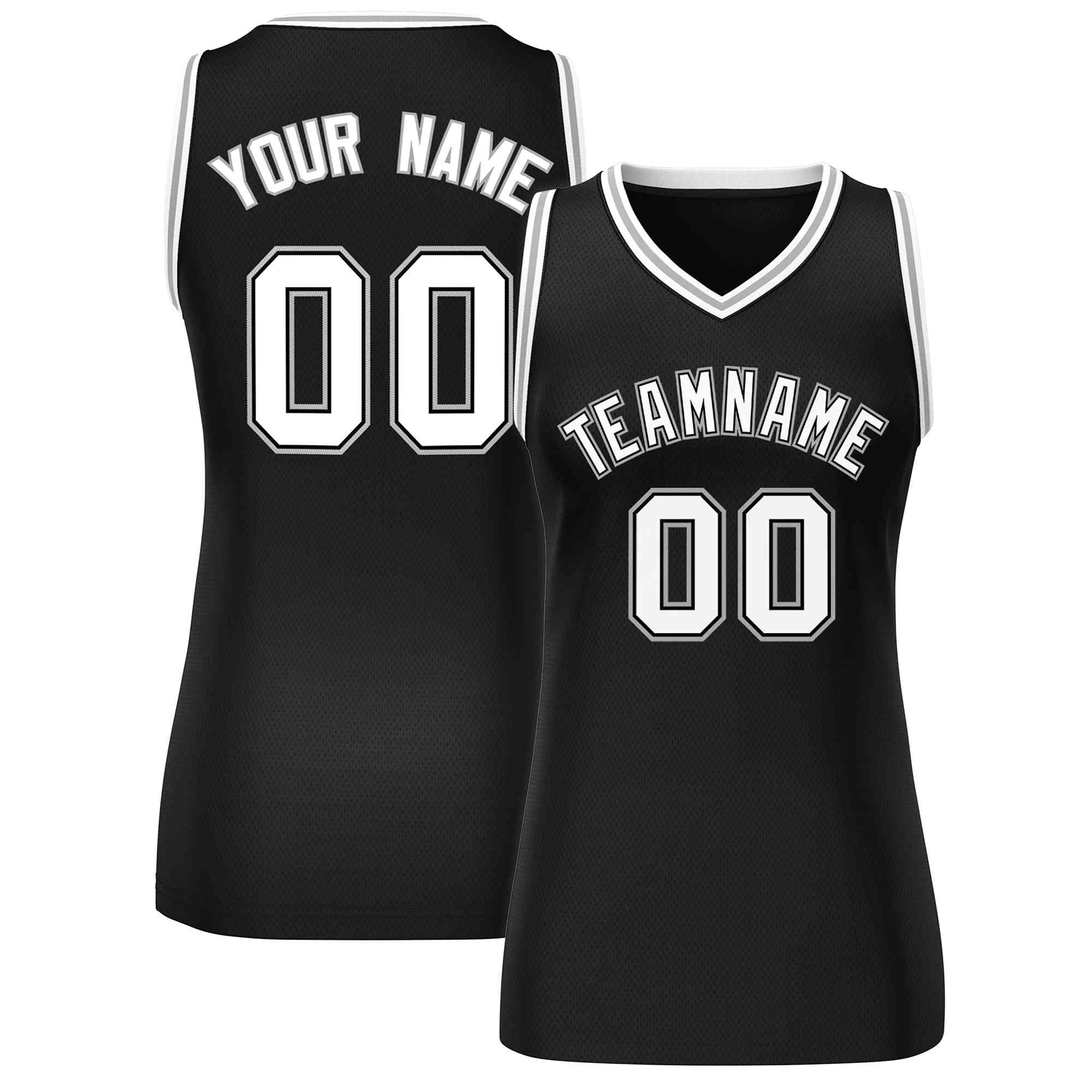 Benutzerdefinierte schwarz weiß-grau Classic Tops Mesh Basketball Jersey für Frauen